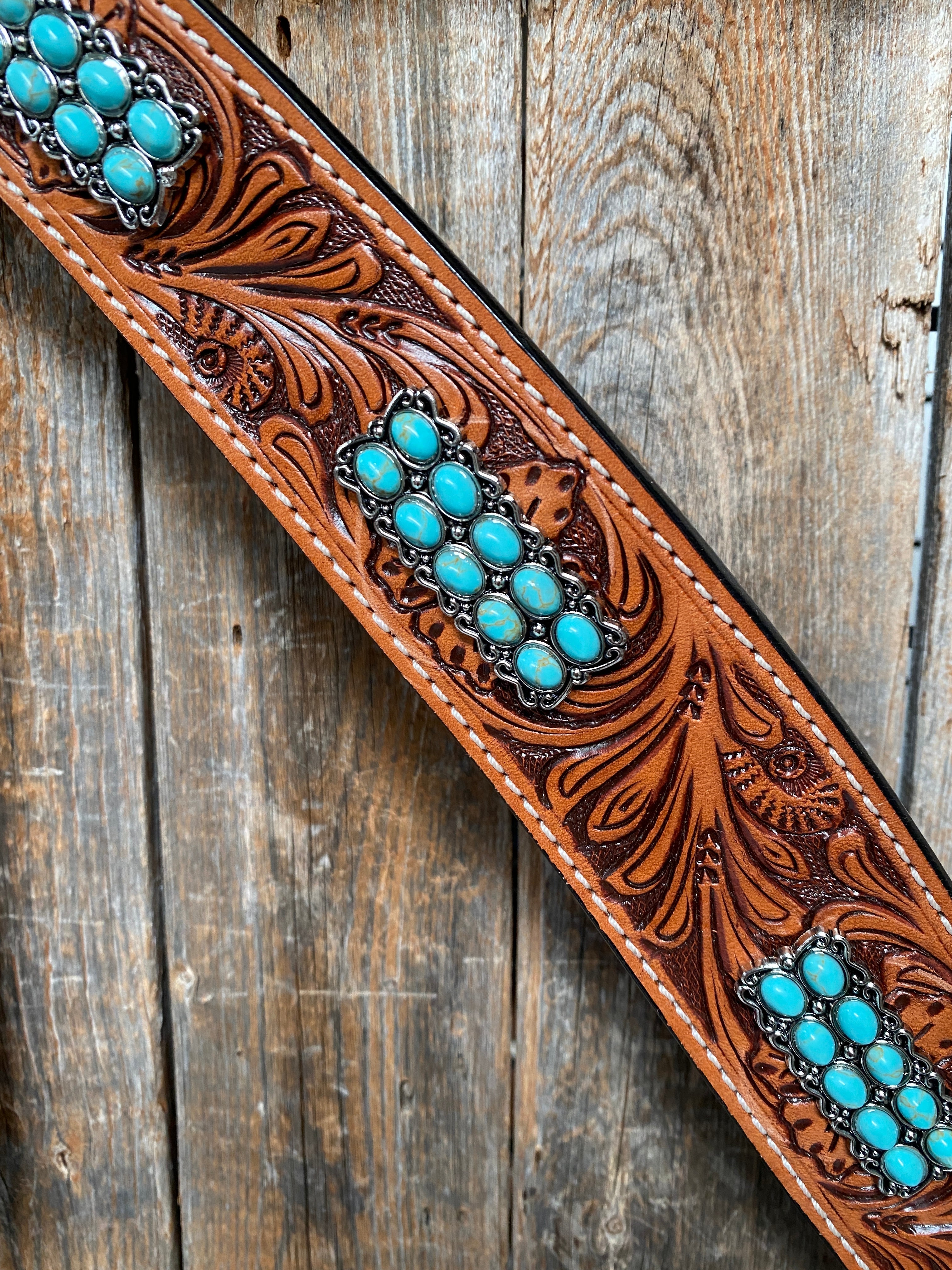 Light Oil Buckaroo Roper Turquoise One Ear & Breastcollar Tack Set #OEBC446 — view 10