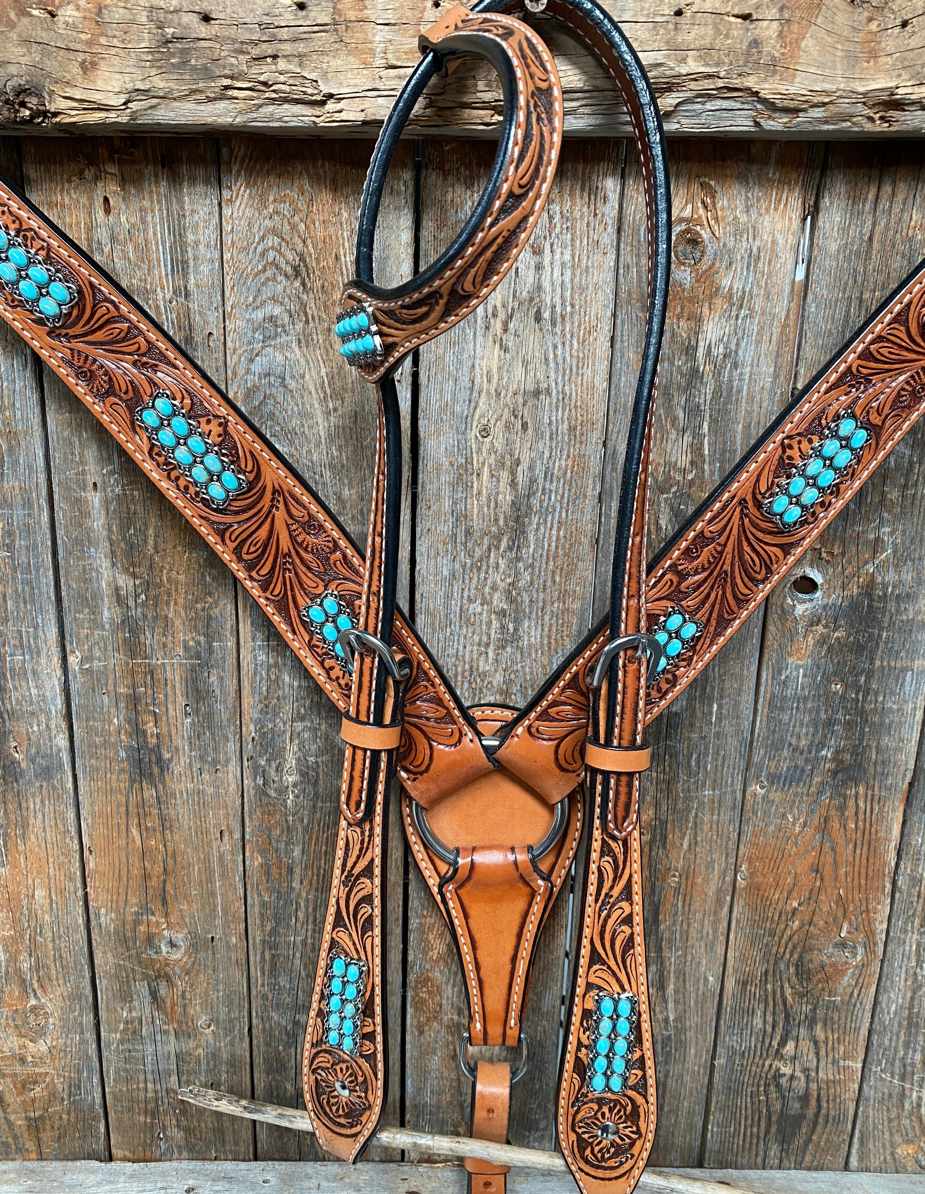 Light Oil Buckaroo Roper Turquoise One Ear & Breastcollar Tack Set #OEBC446 — view 4