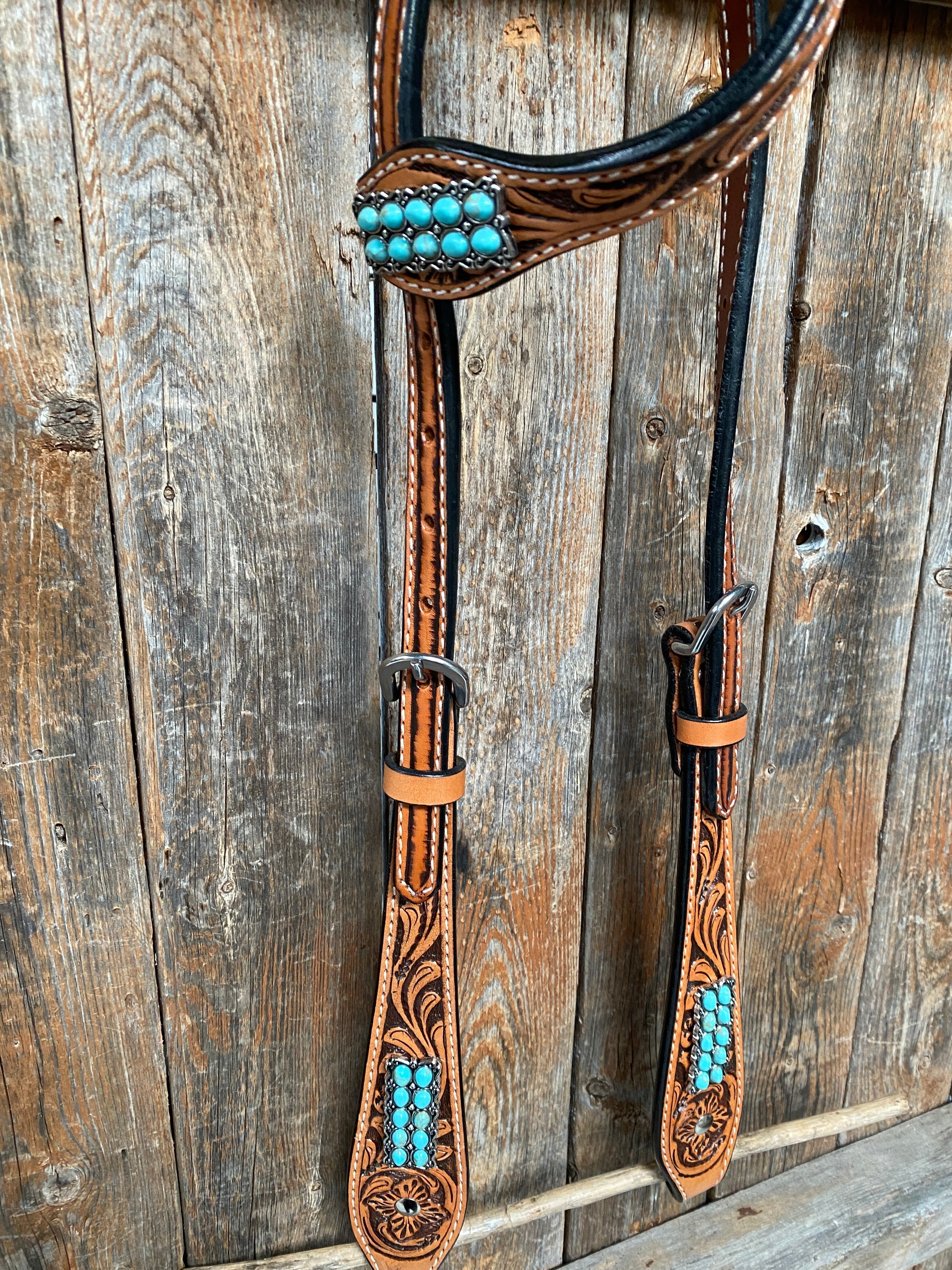 Light Oil Buckaroo Roper Turquoise One Ear & Breastcollar Tack Set #OEBC446 — view 6