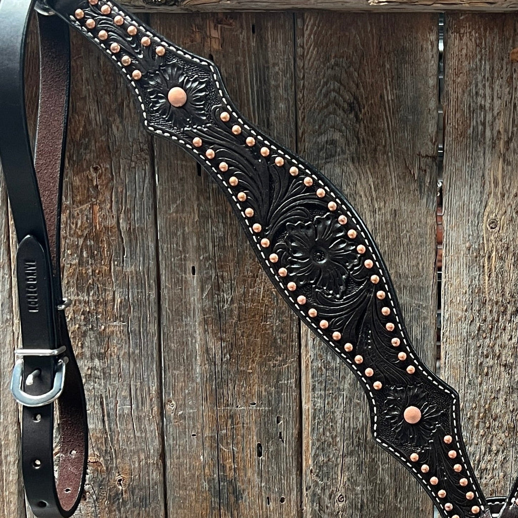Dark Oil Floral Tooled with Copper Dots Breastcollar — view 2