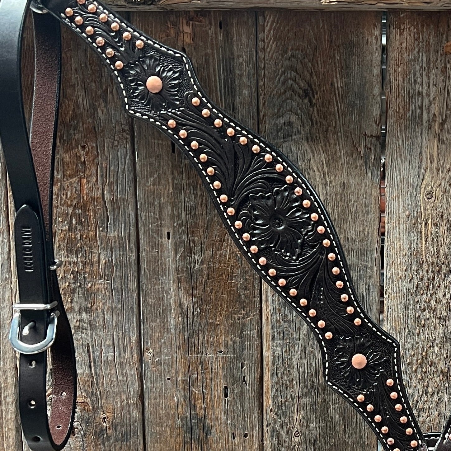 Dark Oil Floral Tooled with Copper Dots Breastcollar — view 2