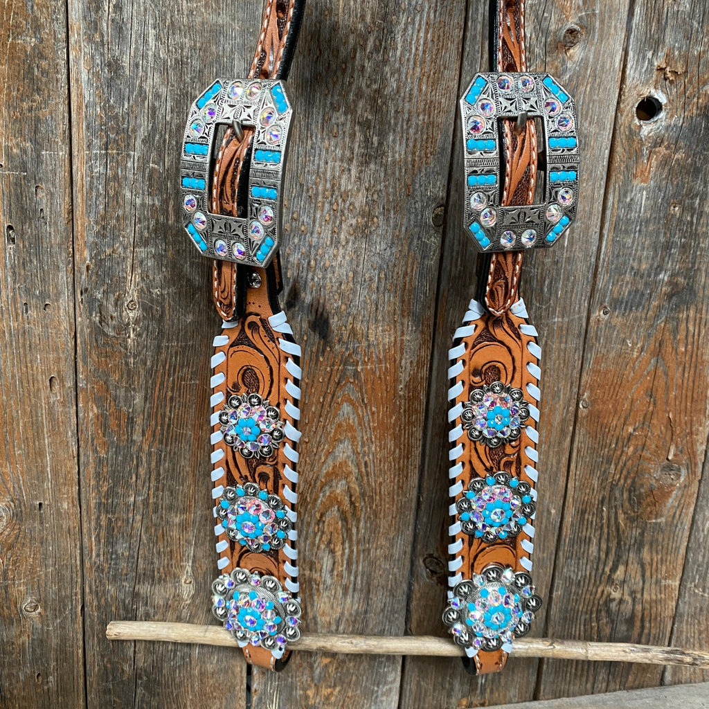 Whipstitch Turquoise & AB Browband/One Ear Tack Set with Wither Strap #BBBC463 — view 10