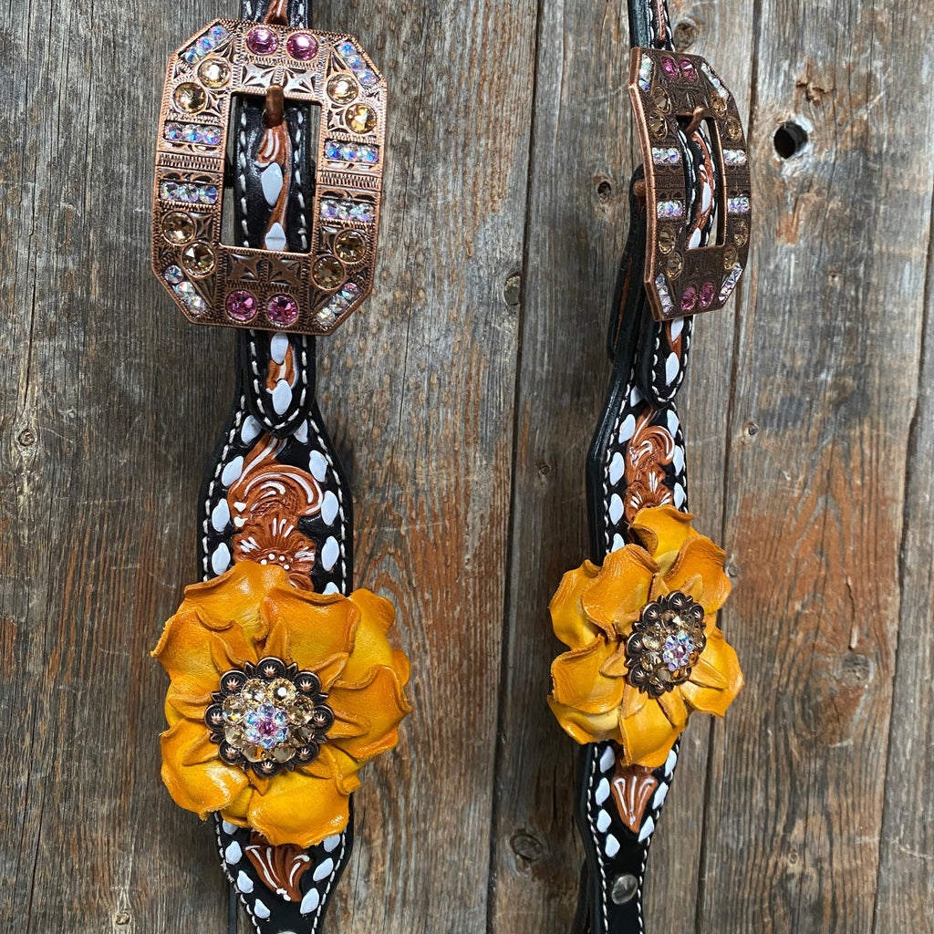 Classic Yellow and Pink Browband/One Ear Tack Set with Wither Strap #BBBC464 — view 9