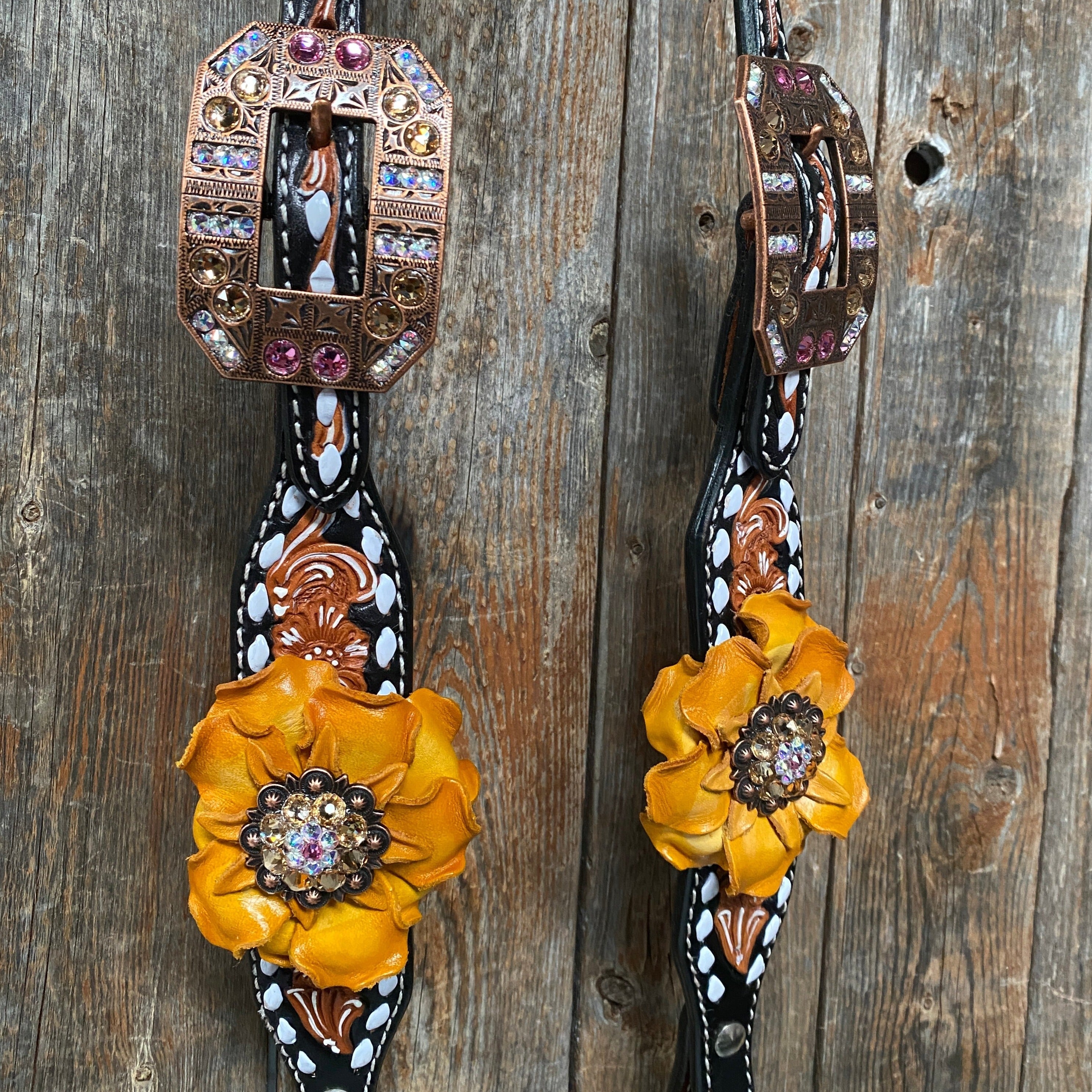 Classic Yellow and Pink Browband/One Ear Tack Set with Wither Strap #BBBC464 — view 9