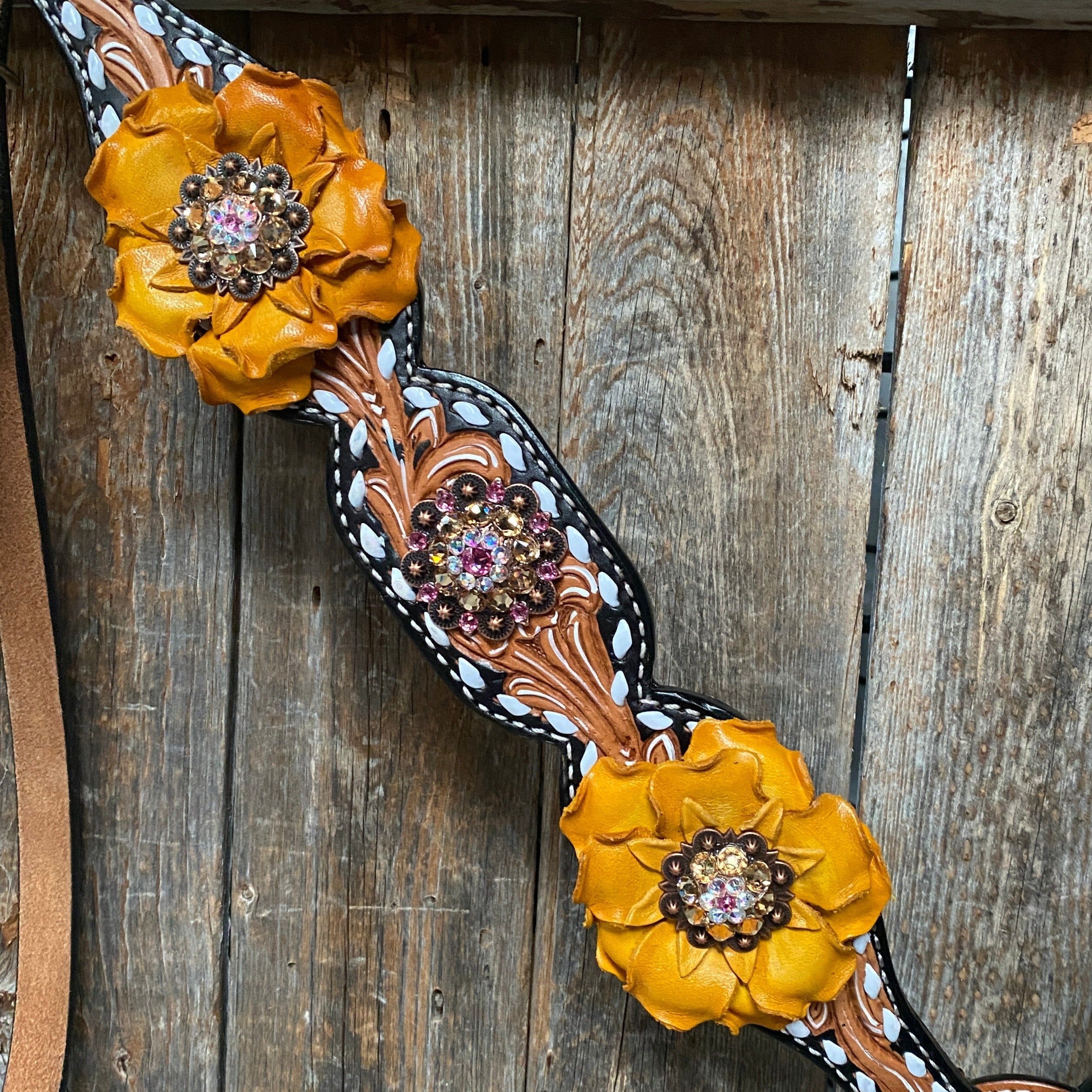 Classic Yellow and Pink Browband/One Ear Tack Set with Wither Strap #BBBC464 — view 6