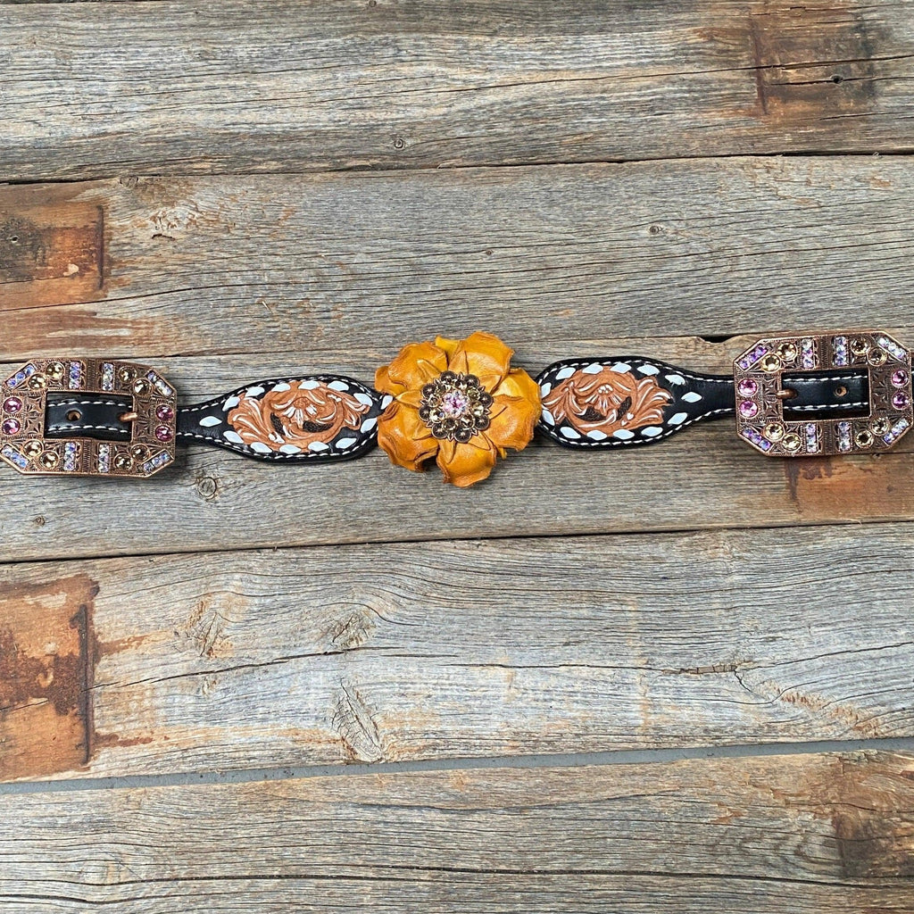 Classic Yellow and Pink Browband/One Ear Tack Set with Wither Strap #BBBC464 — view 12