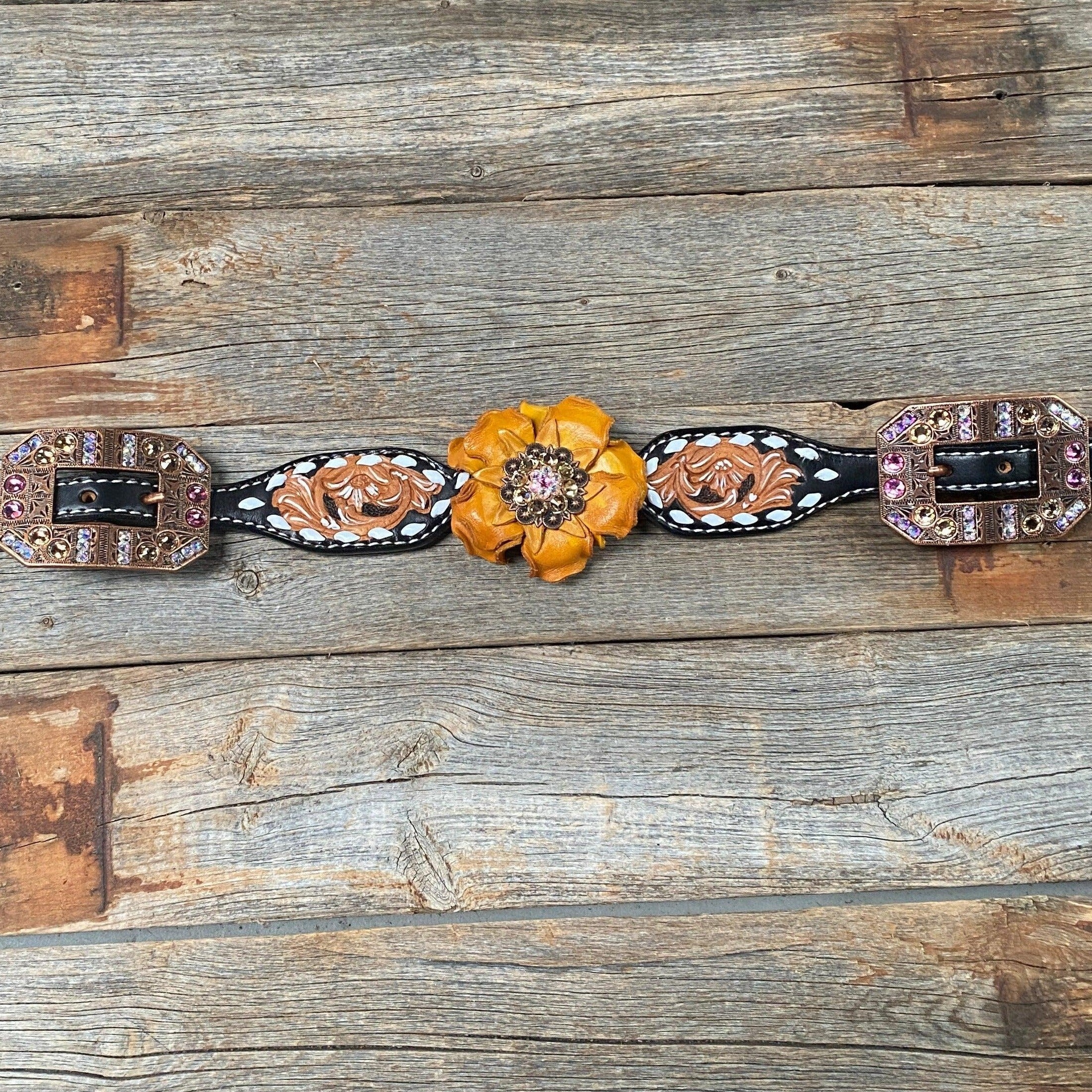 Classic Yellow and Pink Browband/One Ear Tack Set with Wither Strap #BBBC464 — view 12