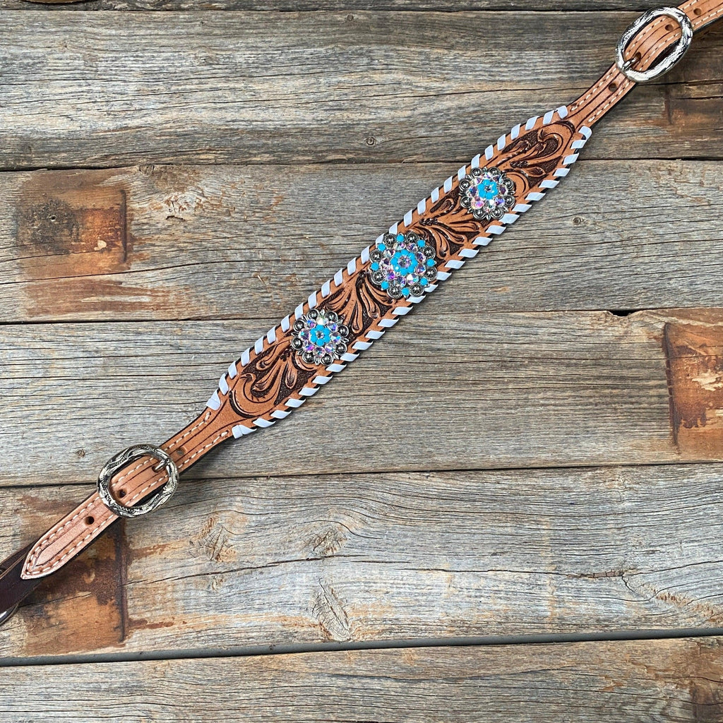 Whipstitch Turquoise & AB Browband/One Ear Tack Set with Wither Strap #BBBC463 — view 13