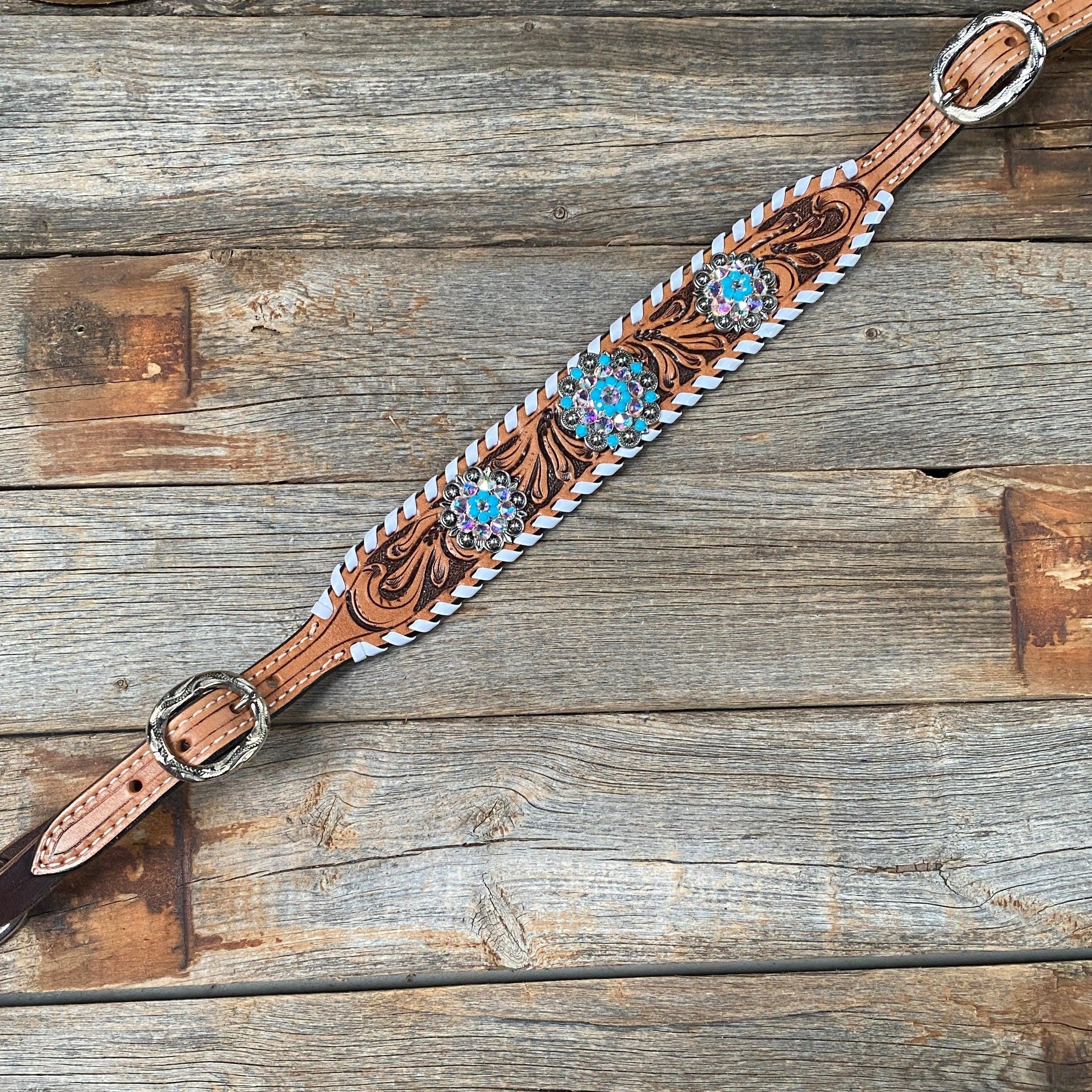 Whipstitch Turquoise & AB Browband/One Ear Tack Set with Wither Strap #BBBC463 — view 13