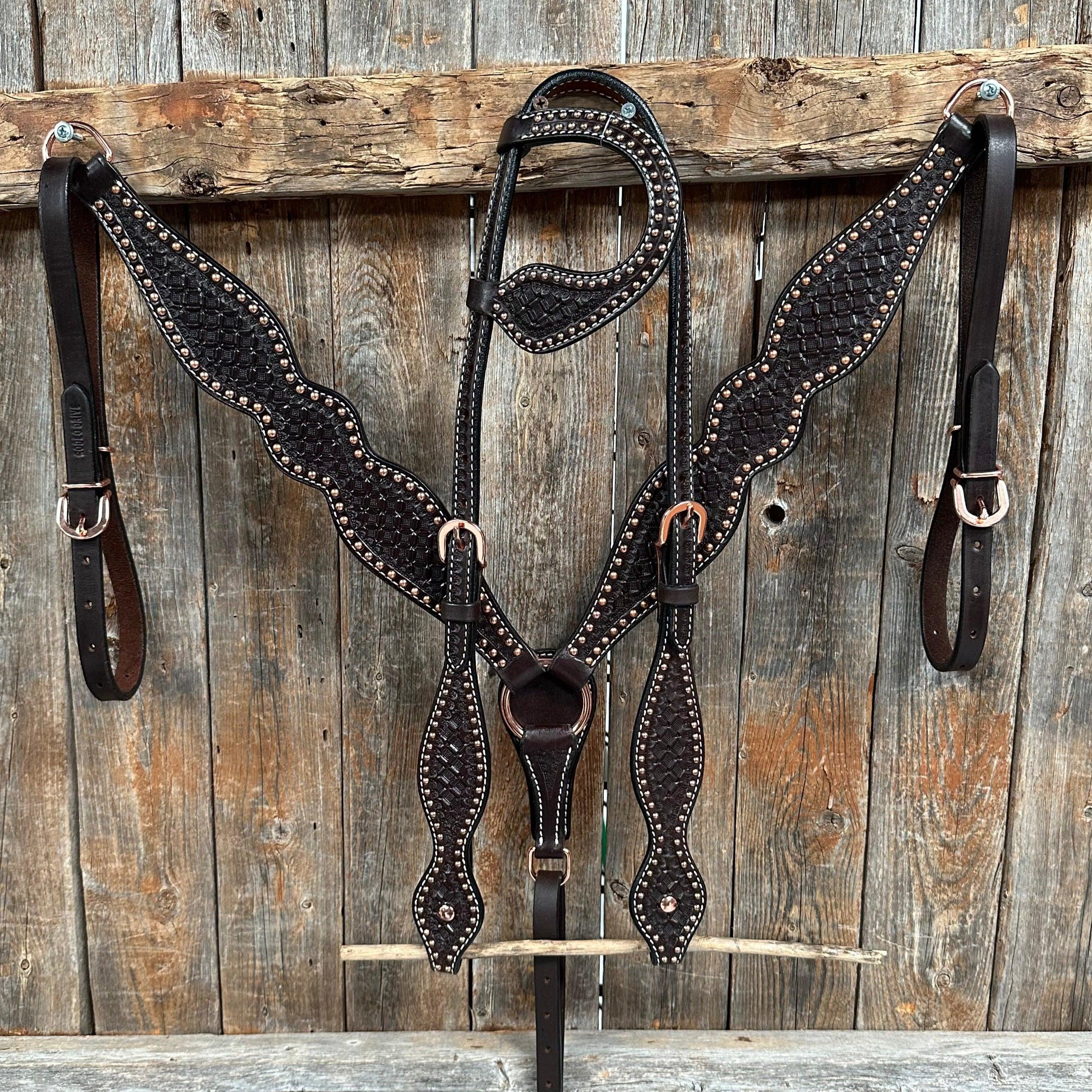 Dark Oil Honeycomb Tooled with Copper Dots Tack Sets — view 2