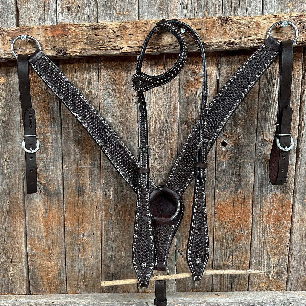 Dark Oil Basketweave with Silver Dots Tack Sets — view 2