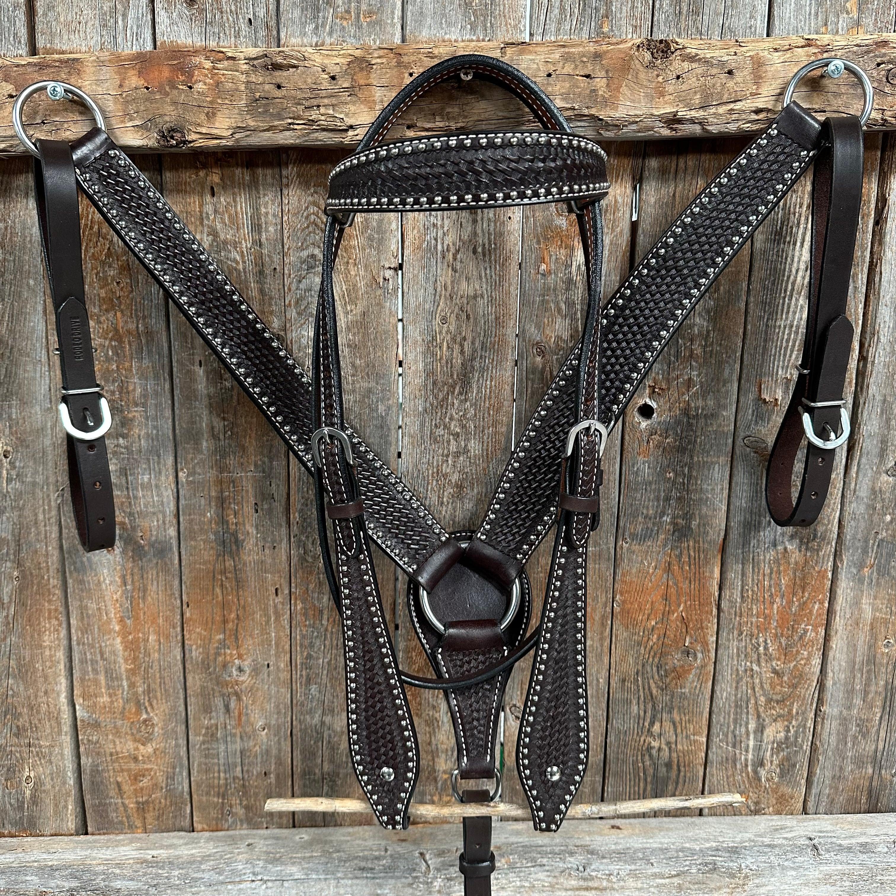 Dark Oil Basketweave with Silver Dots Tack Sets