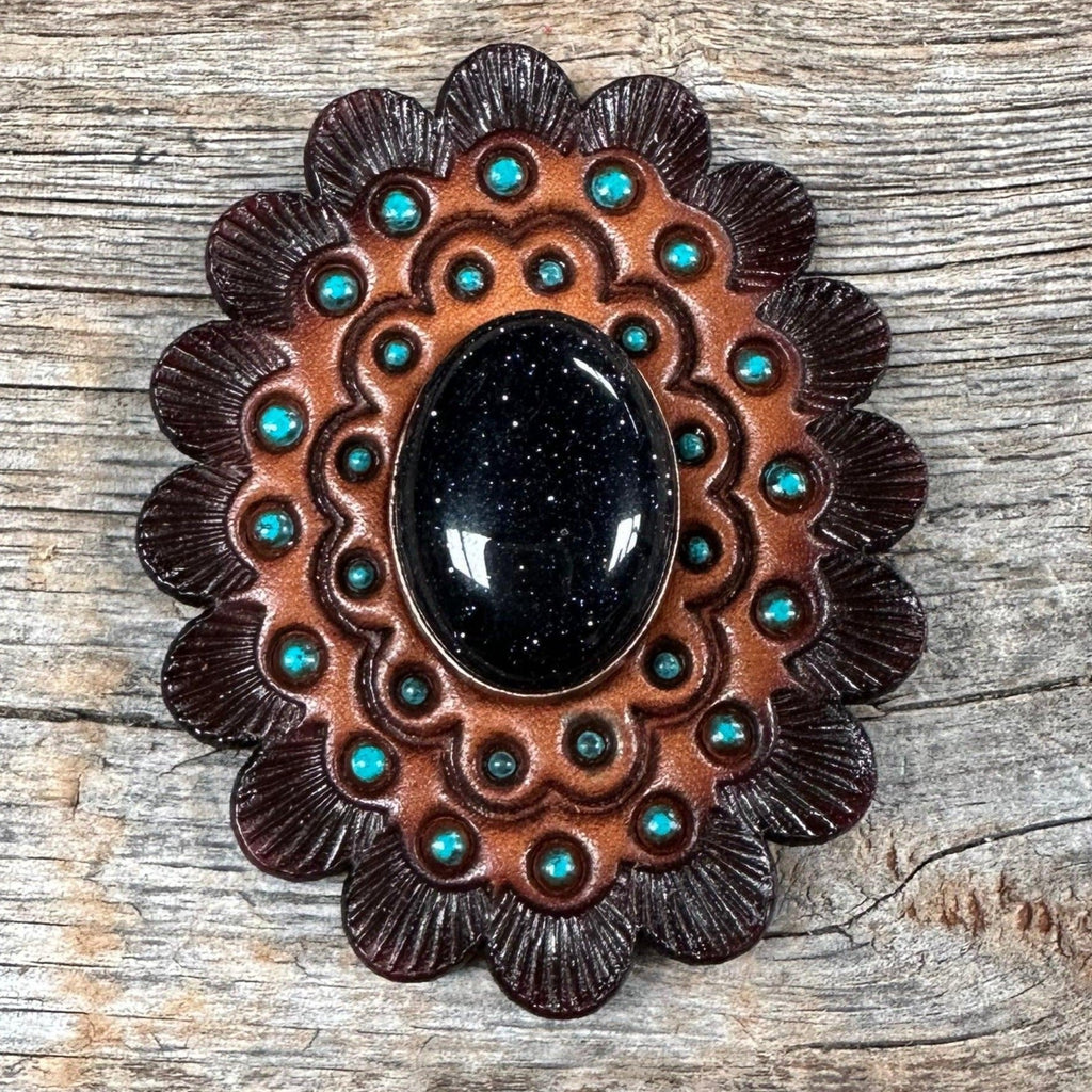 Leather Rosette Dark Oil Edges with Lapis Cabochon Western Concho R104CABLA