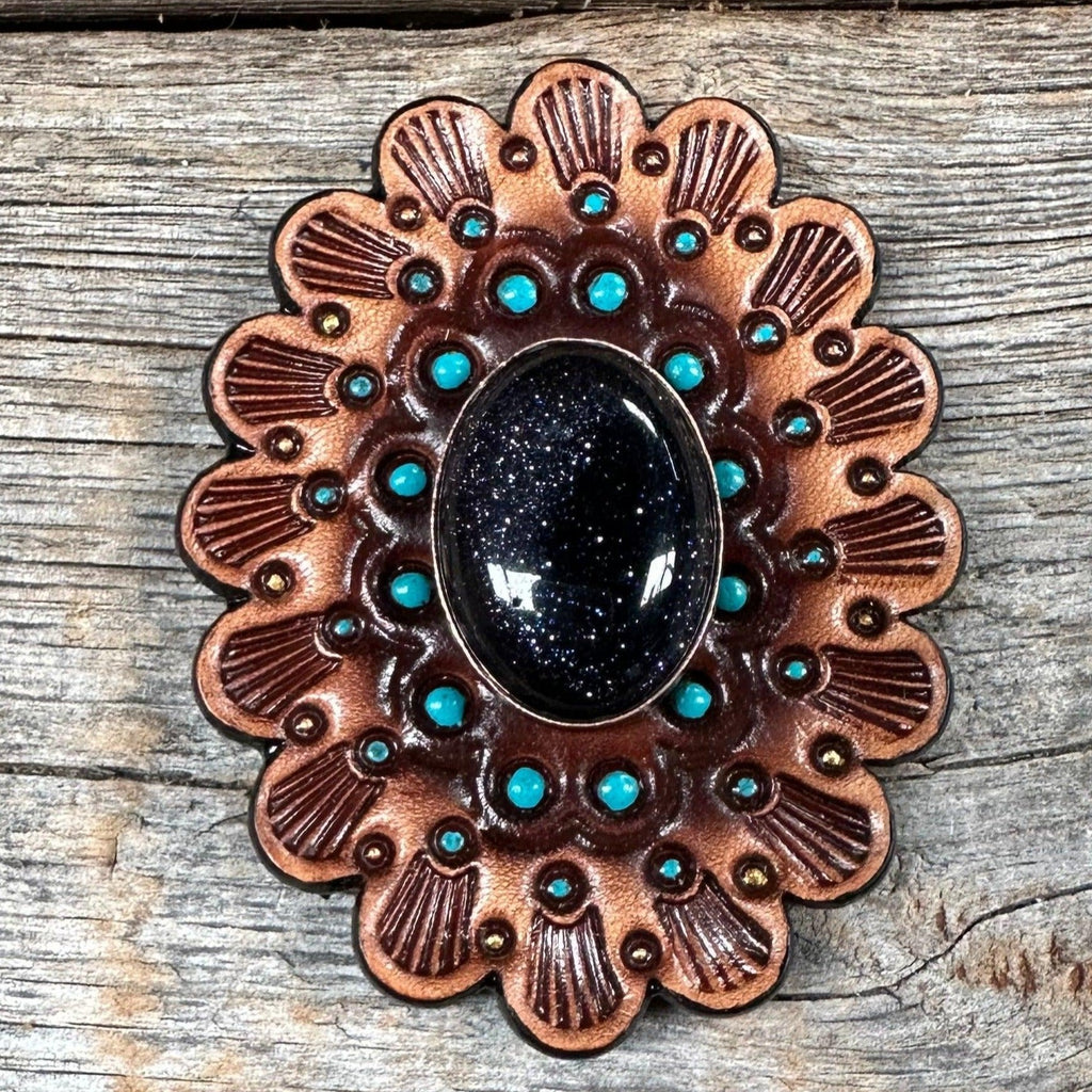 Leather Rosette Medium Oil Edges with Lapis Cabochon Western Concho R107CABLA