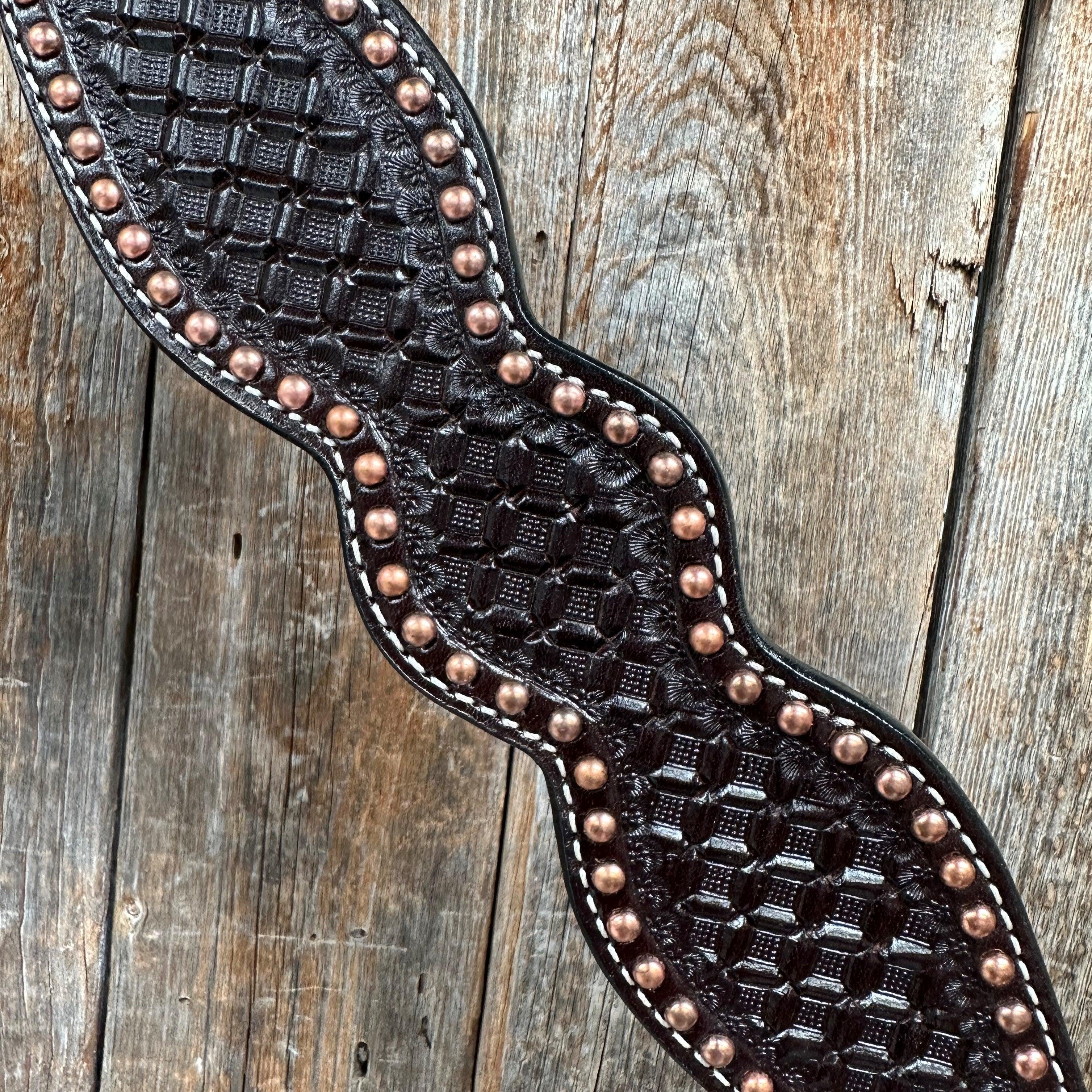 Dark Oil Honeycomb Tooled with Copper Dots Breastcollar — view 3