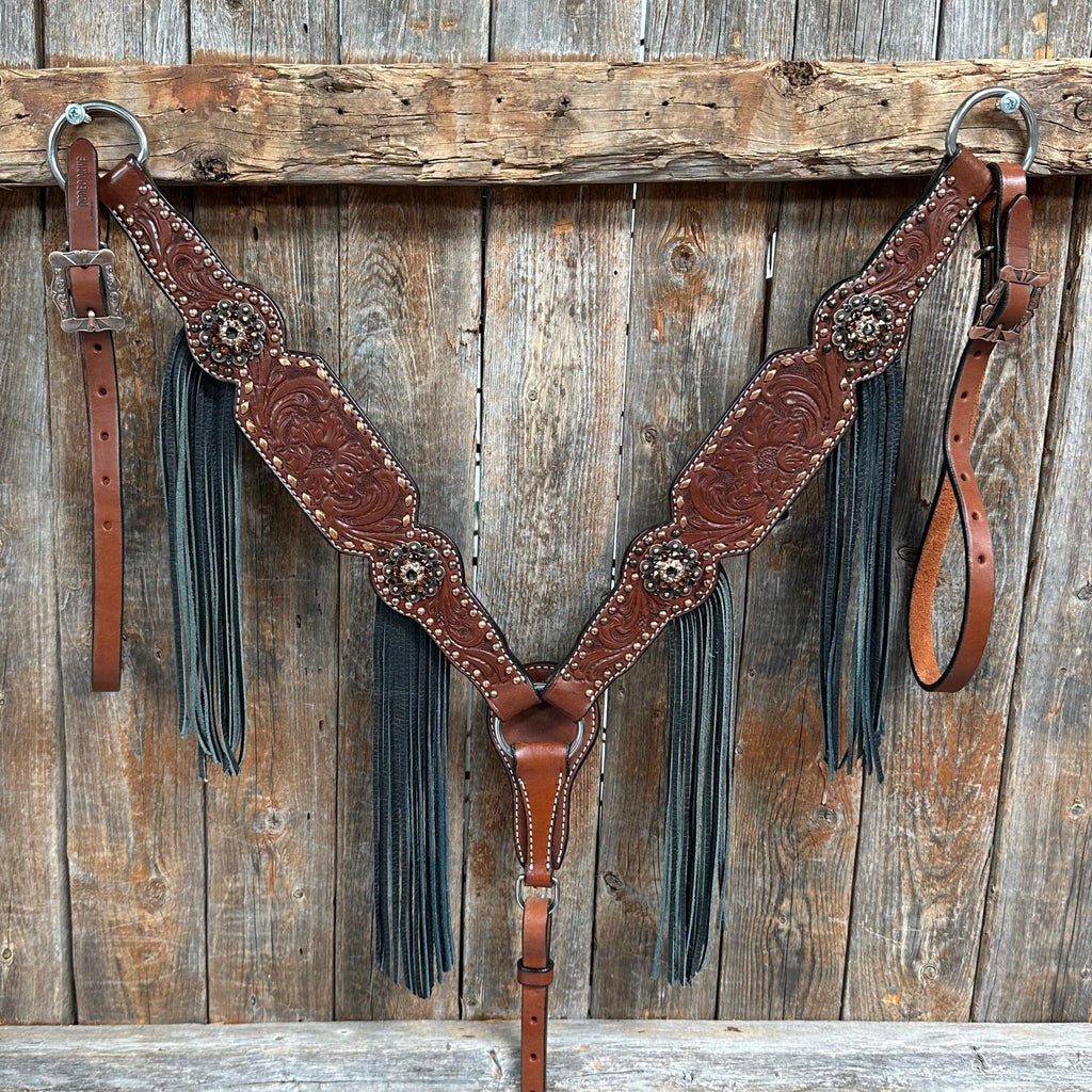 Copper Dot and Buckstitch Jet, Champagne and Topaz Browband Tack Set #BBBC552 — view 5