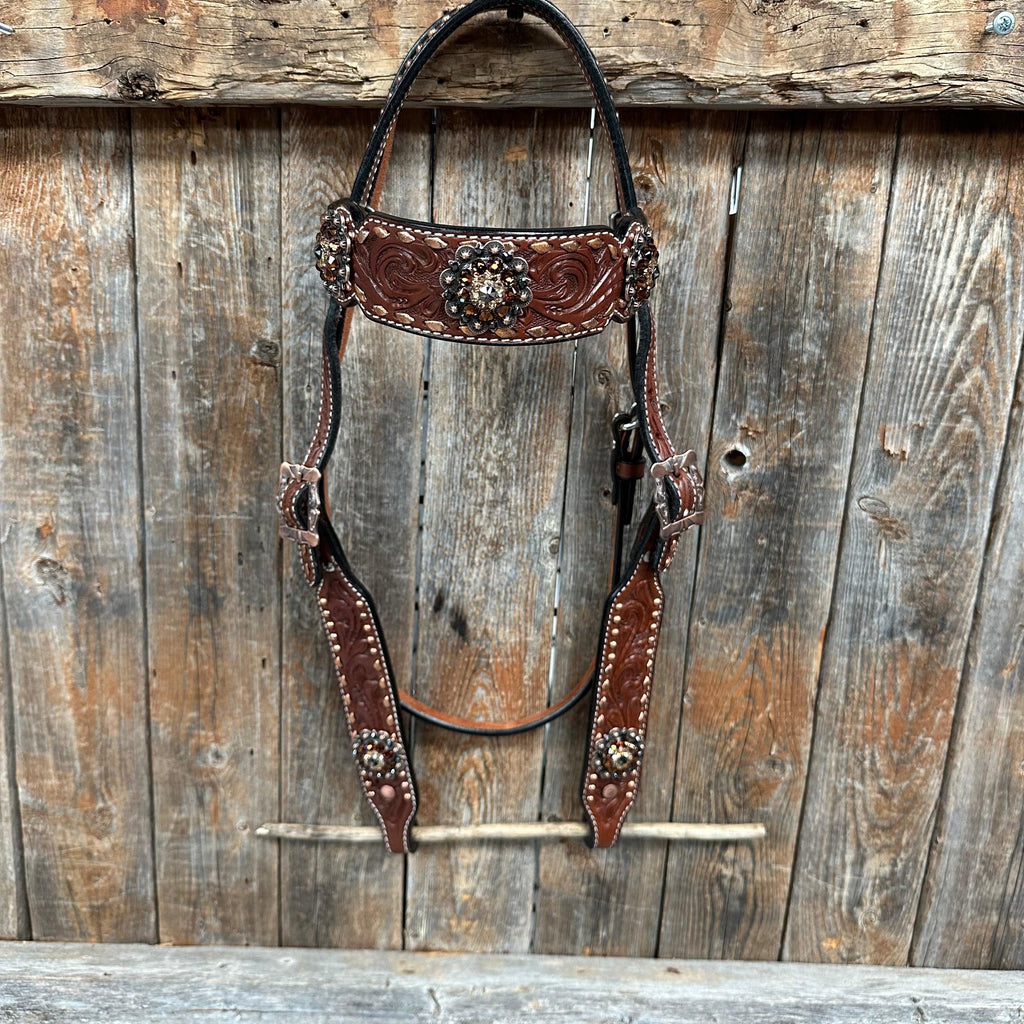 Copper Dot and Buckstitch Jet, Champagne and Topaz Browband Tack Set #BBBC552 — view 2