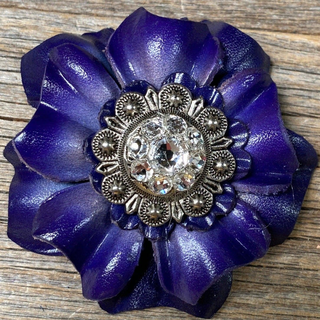 Blue Carnation Flower With Antique Silver Clear 1" Concho