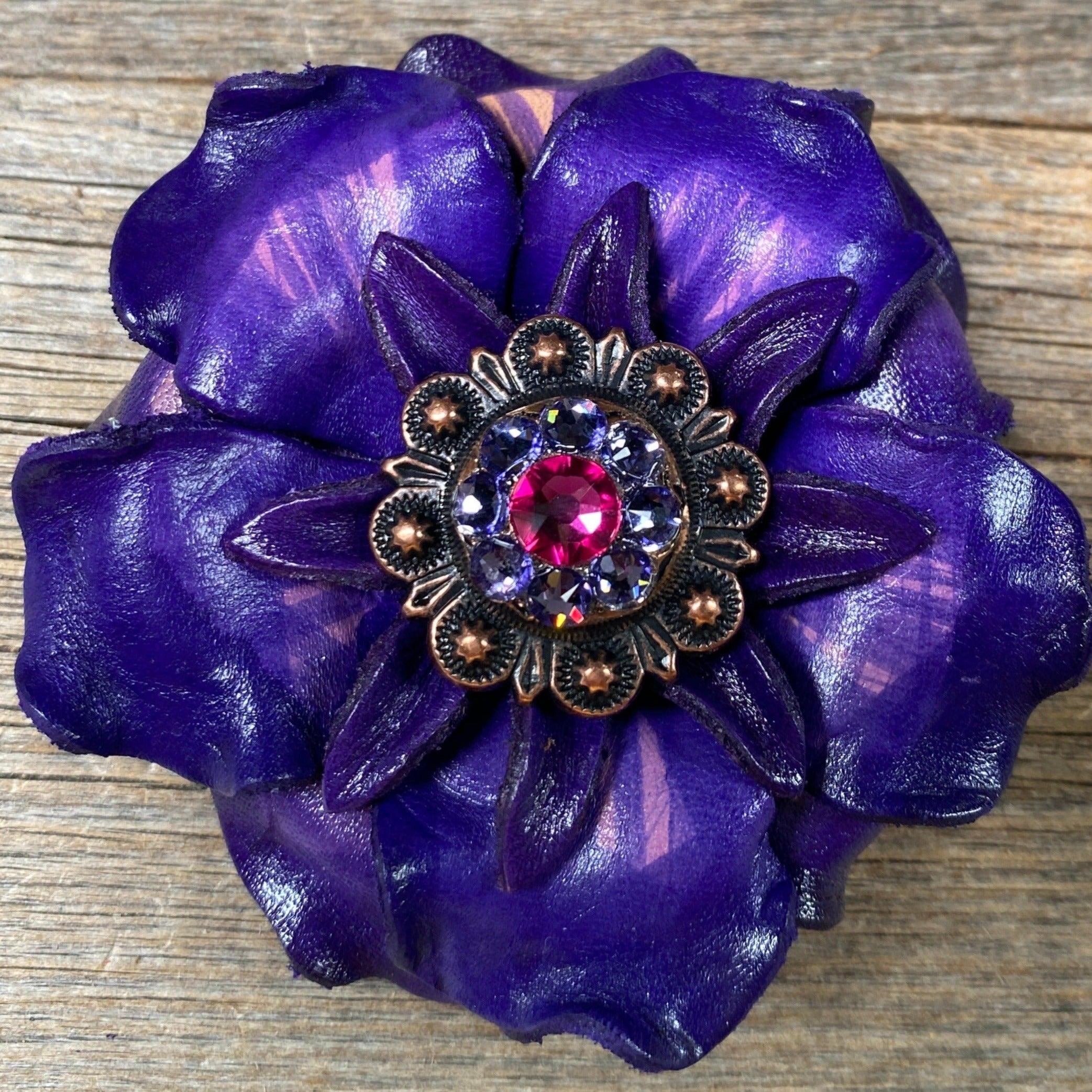 Purple Gardenia Flower With Copper Fuchsia & Lilac 1" Concho