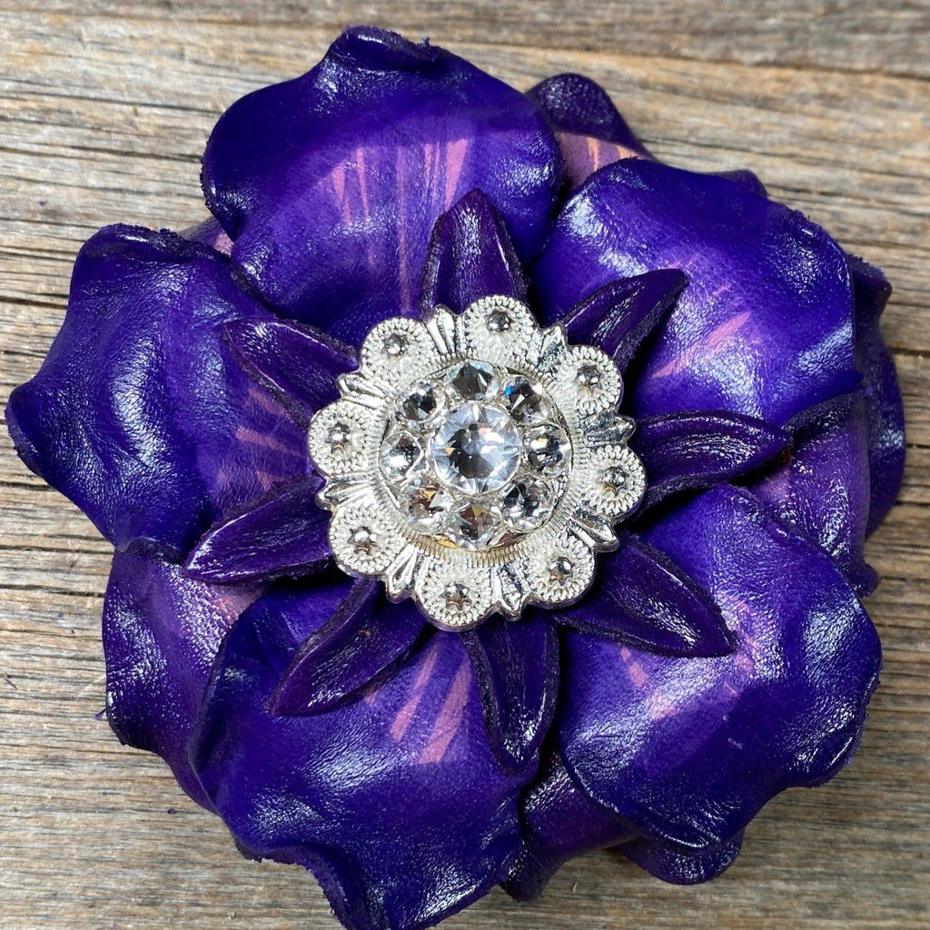 Purple Gardenia Flower With Bright Silver Clear 1" Concho
