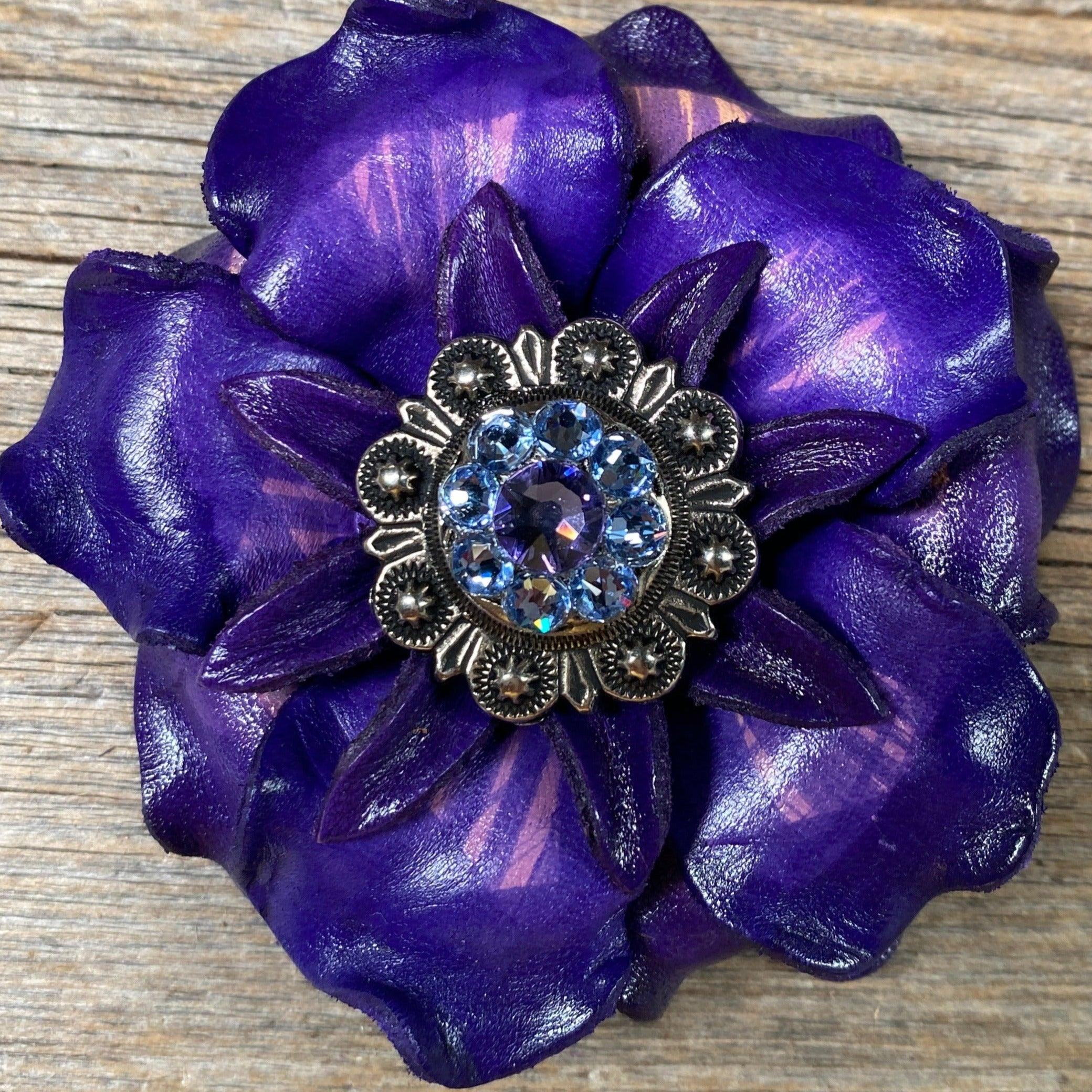 Purple Gardenia Flower With Antique Silver Lilac & Light Sapphire 1" Concho