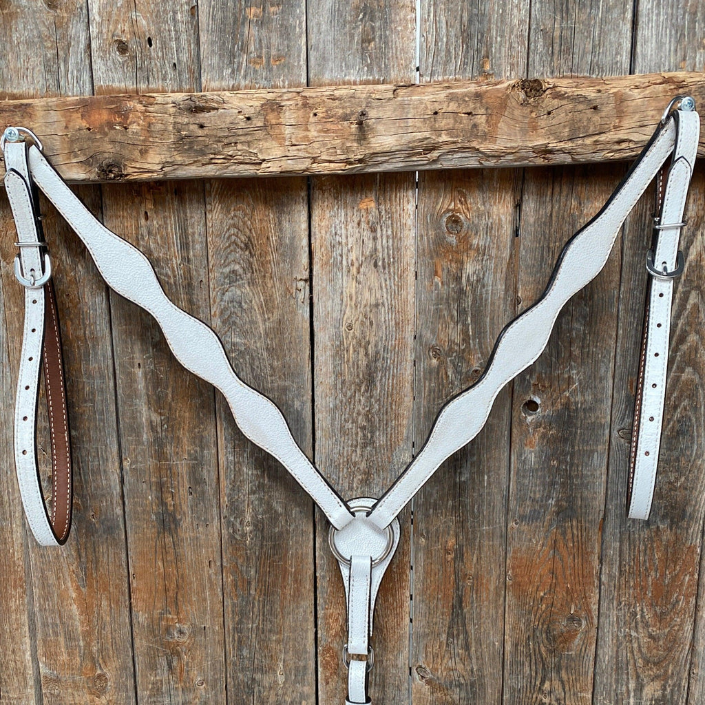 White Genuine Leather Scalloped Breastcollar