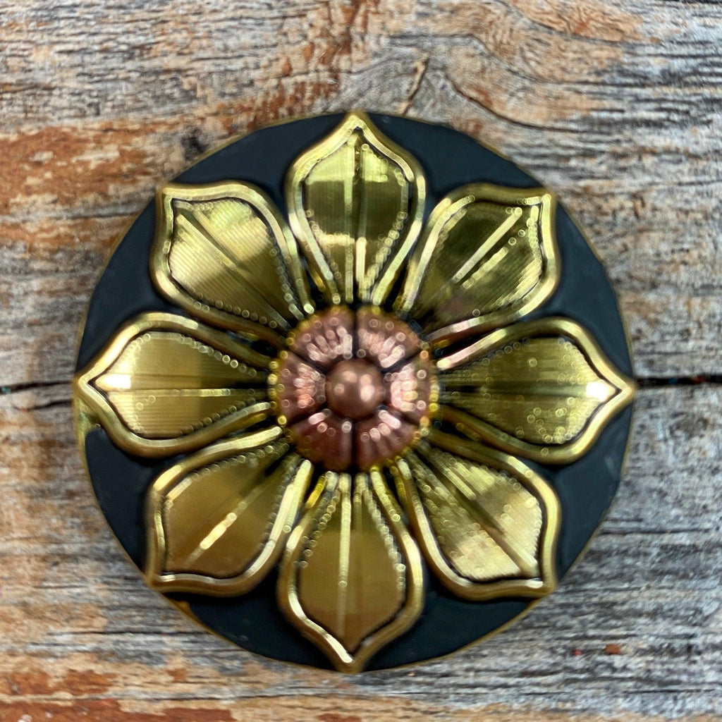 Black & Gold Sunflower Concho 1.5" W125L