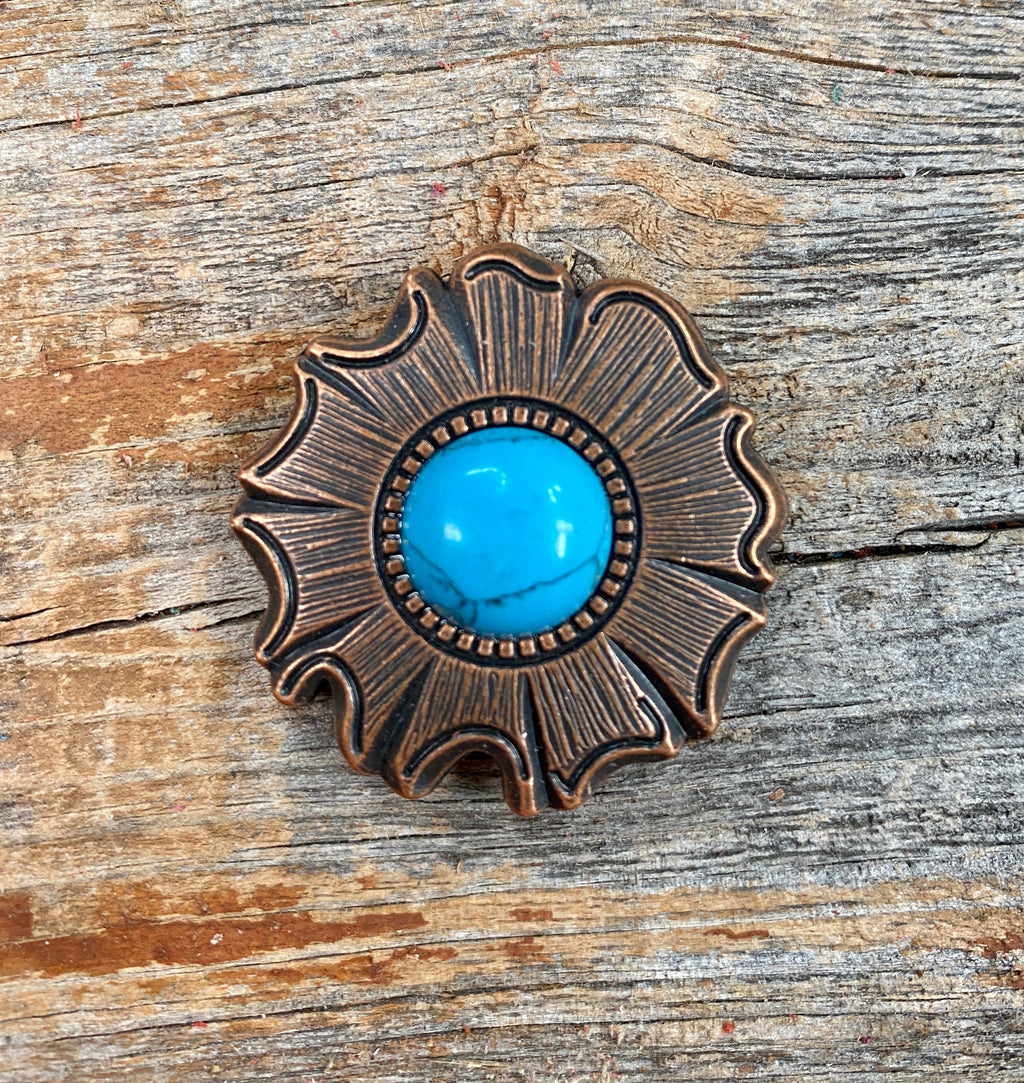 Copper Turquoise Round Concho 1.5" W128L