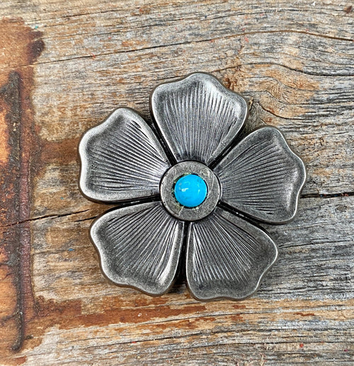 Antique Silver Flower Turquoise Concho 1.5" W110S