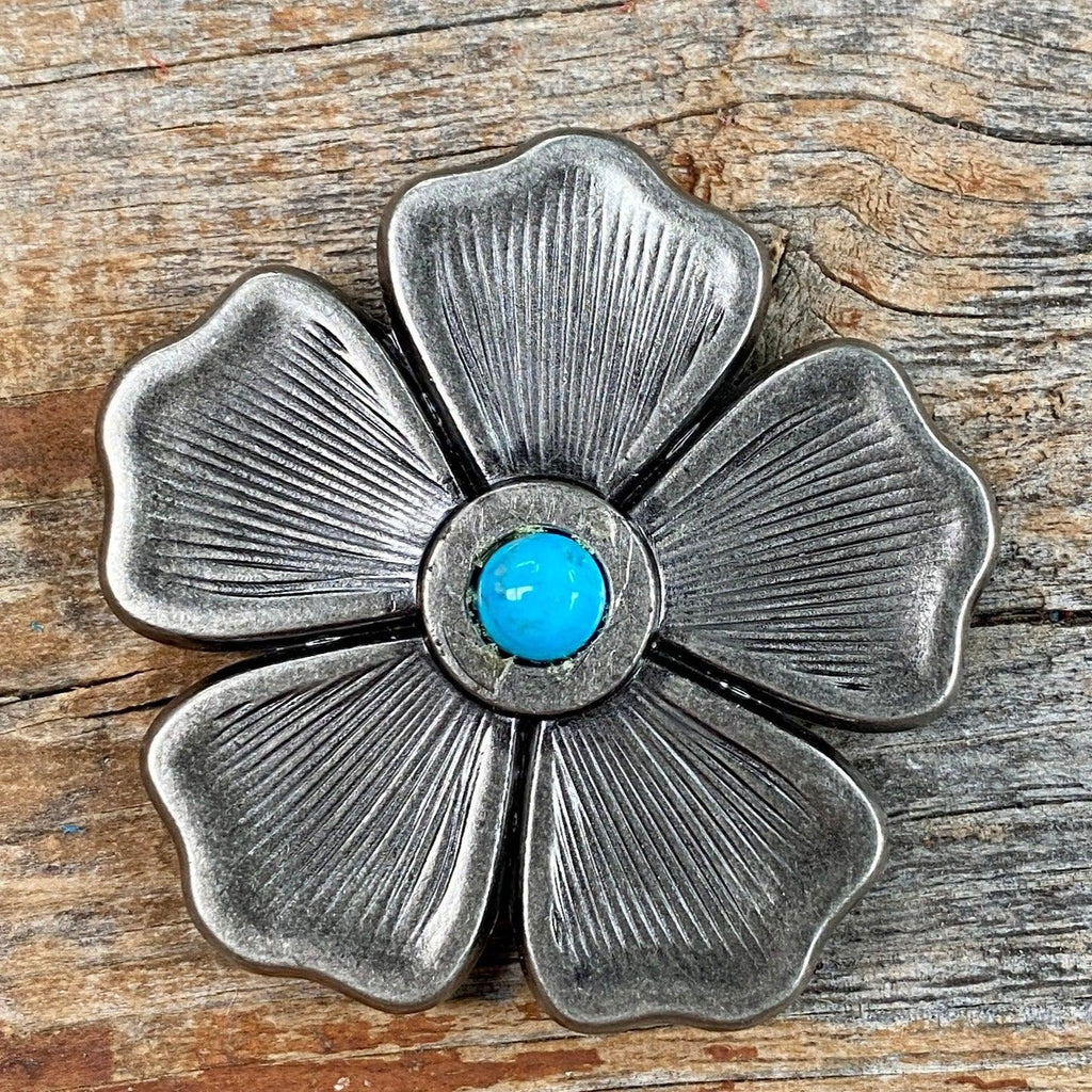 Antique Silver Flower Turquoise Concho 2" W110L