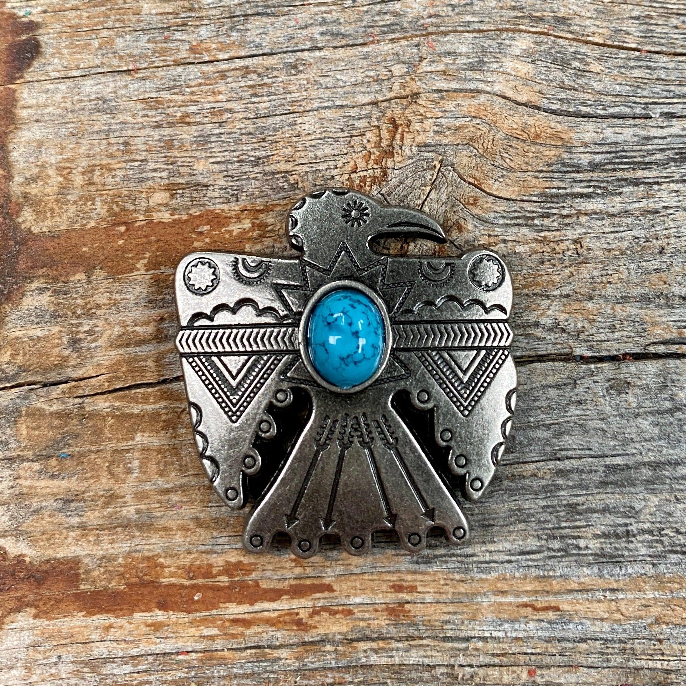 Antique Silver Turquoise Thunderbird Concho 1.5" W181L