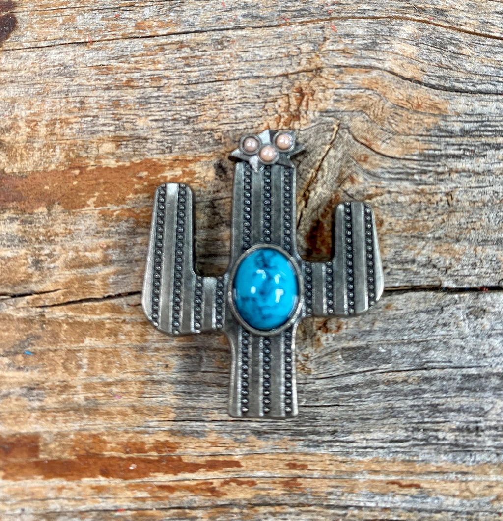 Antique Silver Turquoise Cactus Concho 1.25" W178L