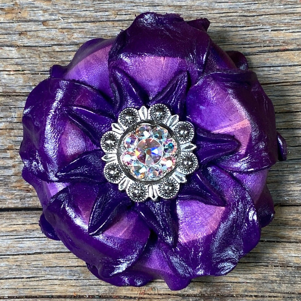 Purple Gardenia Leather Flowers - 1" Crystal Conchos - Options — view 8