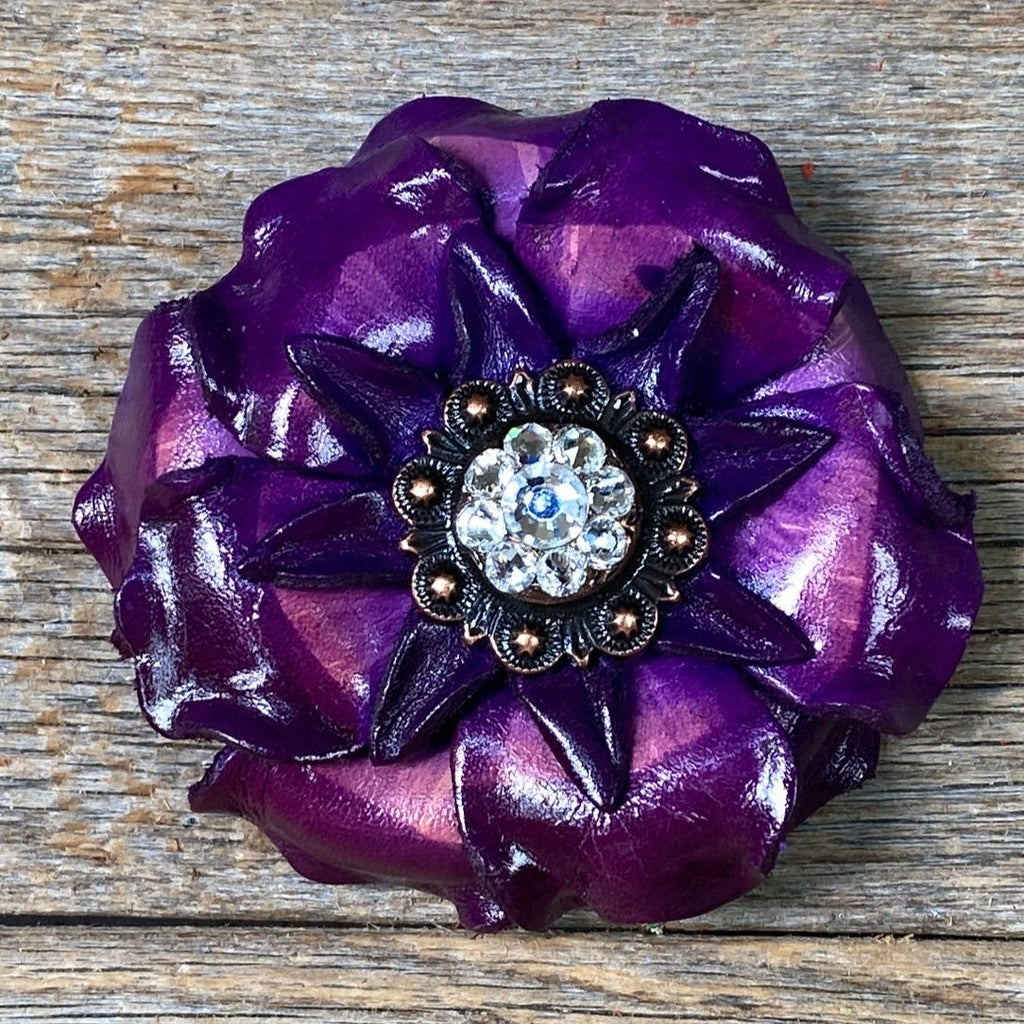 Purple Gardenia Leather Flowers - 1" Crystal Conchos - Options — view 4