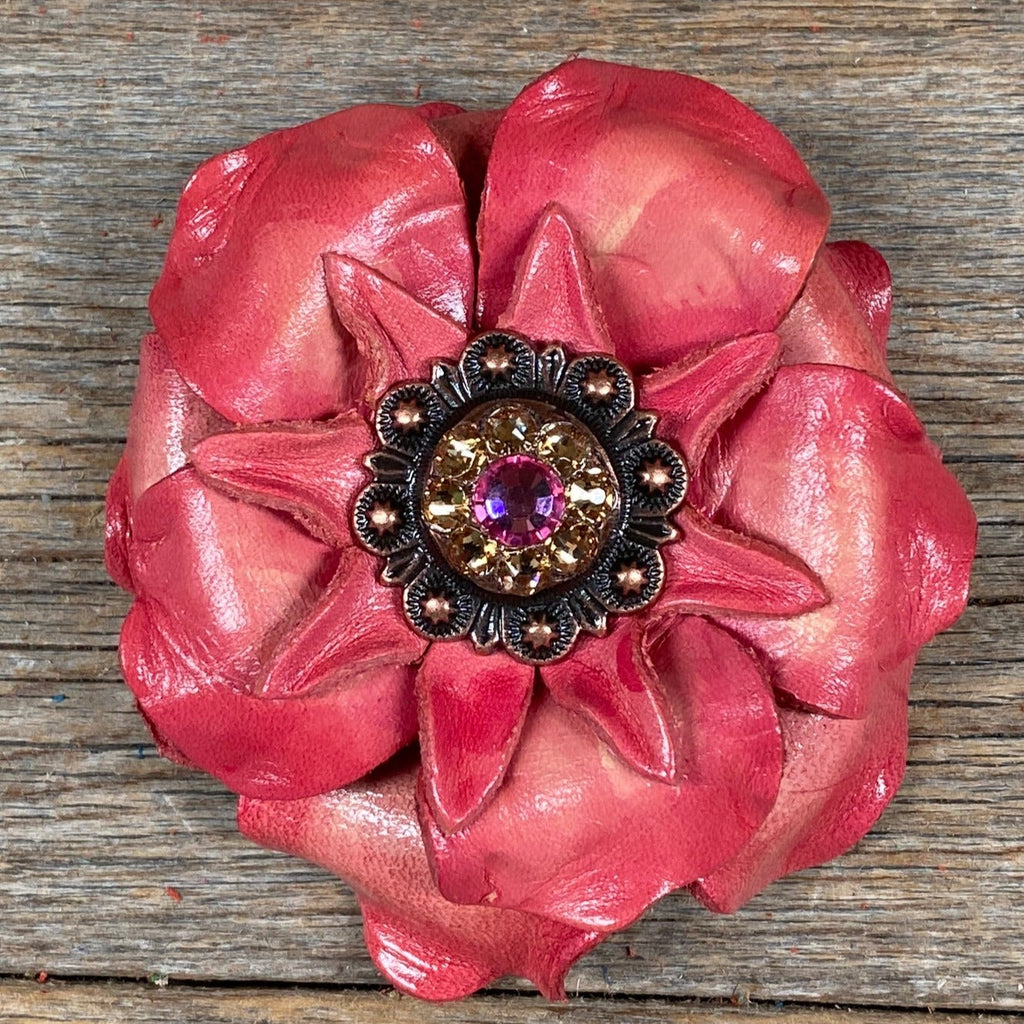Pink Gardenia Leather Flowers - 1" Crystal Conchos - Options — view 3