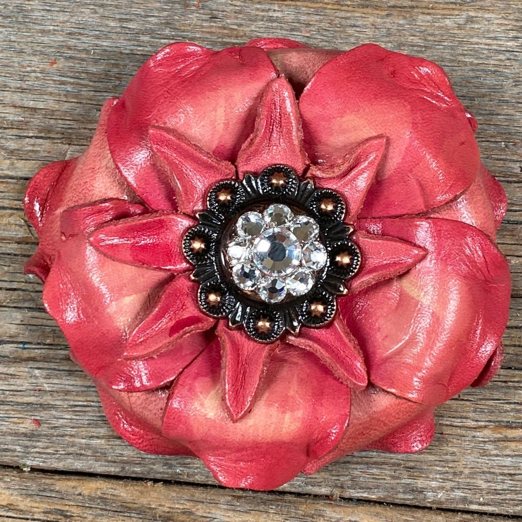 Pink Gardenia Leather Flowers - 1" Crystal Conchos - Options — view 2