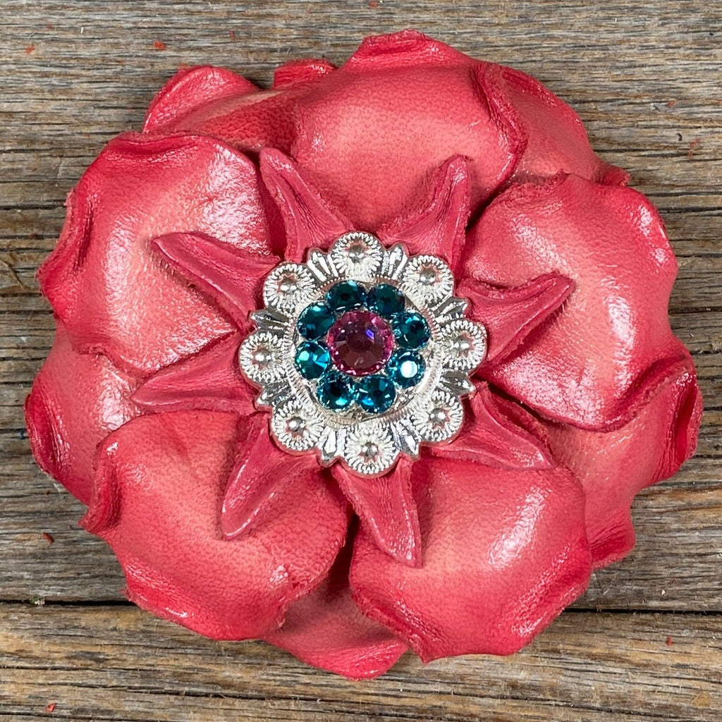 Pink Gardenia Leather Flowers - 1" Crystal Conchos - Options — view 7
