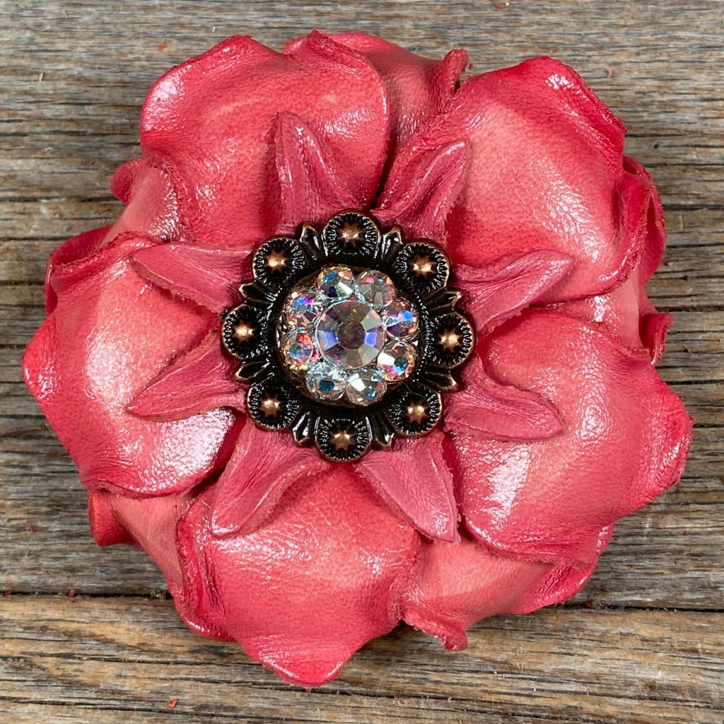 Pink Gardenia Leather Flowers - 1" Crystal Conchos - Options — view 8