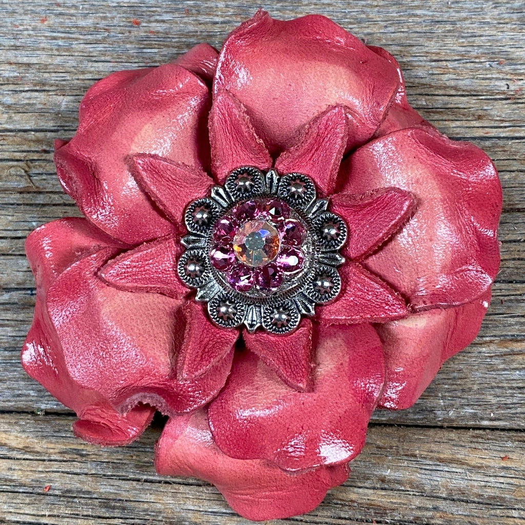 Pink Gardenia Leather Flowers - 1" Crystal Conchos - Options — view 4