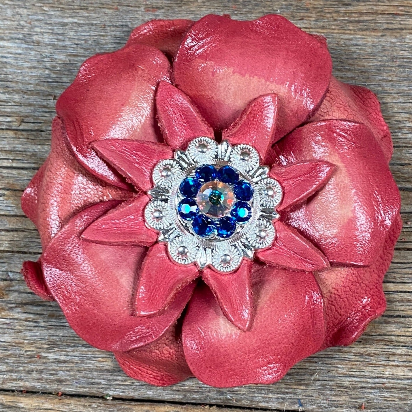 Pink Gardenia Leather Flowers - 1" Crystal Conchos - Options — view 6