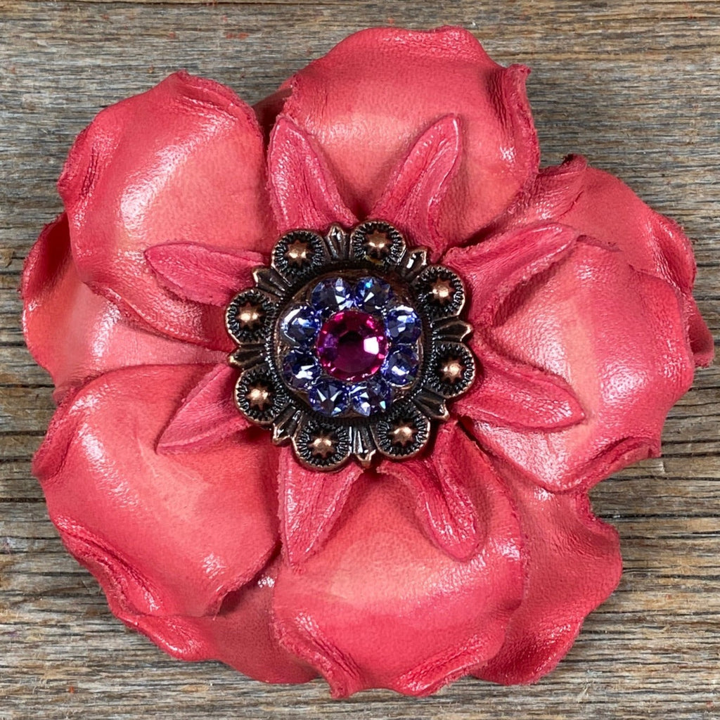 Pink Gardenia Leather Flowers - 1" Crystal Conchos - Options — view 5