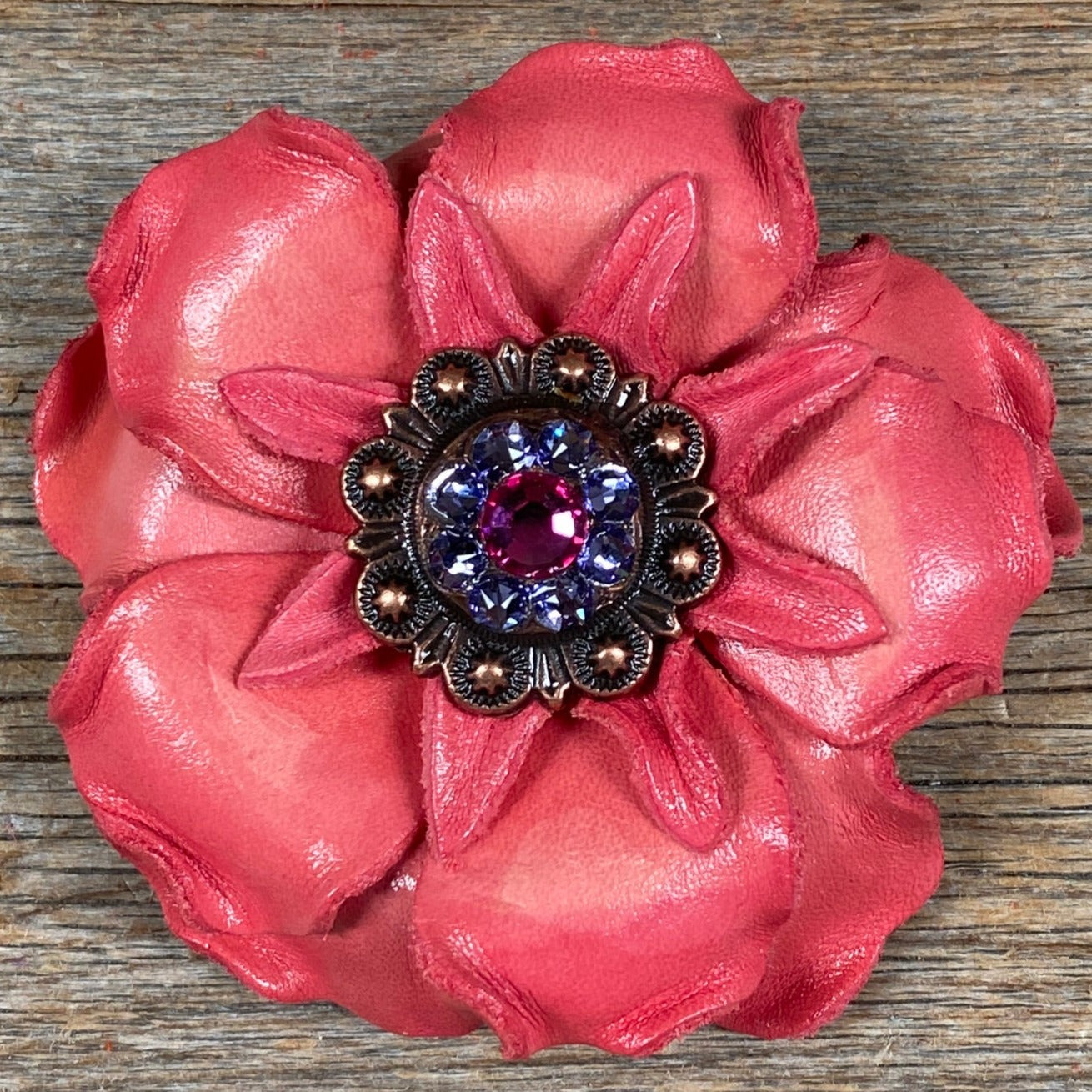 Pink Gardenia Leather Flowers - 1" Crystal Conchos - Options — view 5