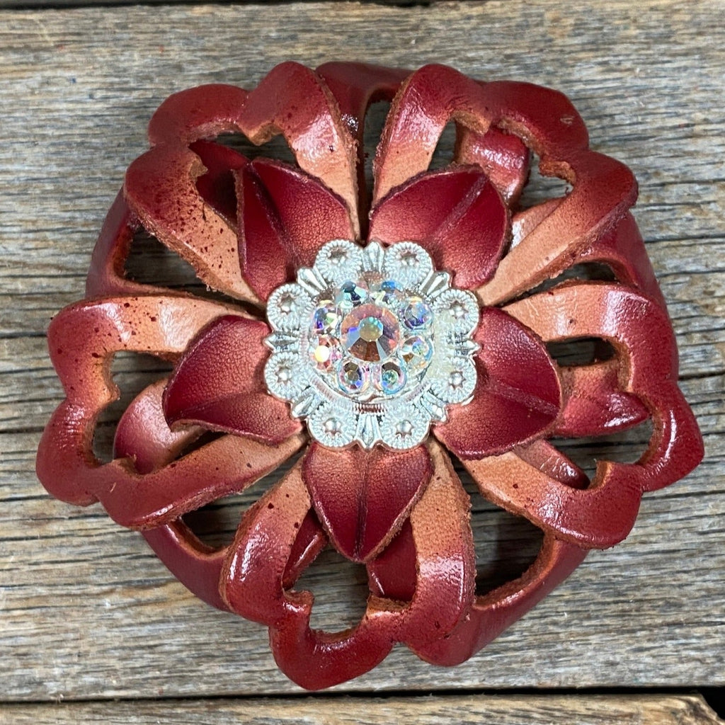 Red Lotus Leather Flowers - 1" Crystal Conchos - Options — view 3