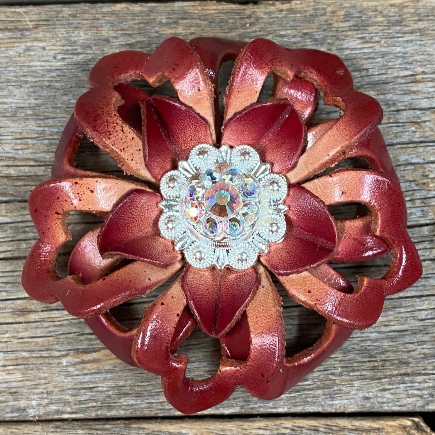 Red Lotus Leather Flowers - 1" Crystal Conchos - Options — view 3