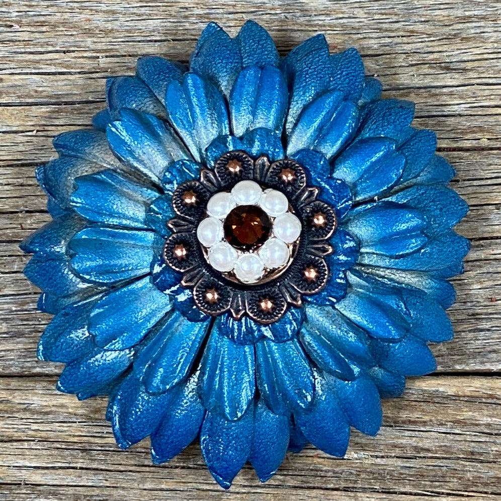 Turquoise Daisy Leather Flowers - 1" Crystal Conchos - Options — view 2