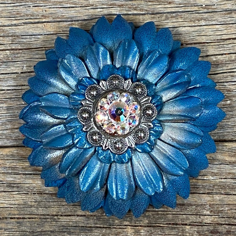 Turquoise Daisy Leather Flowers - 1" Crystal Conchos - Options — view 3