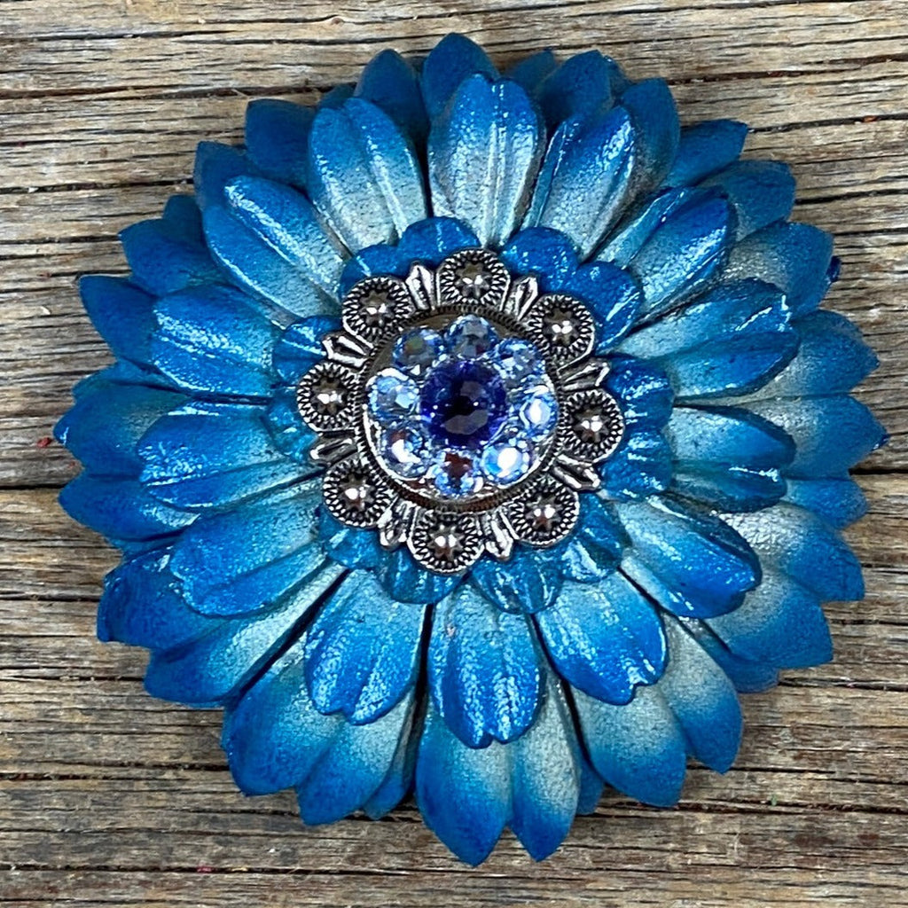 Turquoise Daisy Leather Flowers - 1" Crystal Conchos - Options — view 5