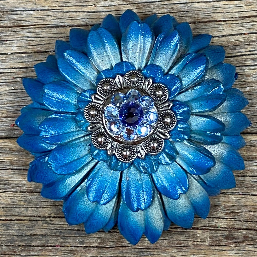 Turquoise Daisy Leather Flowers - 1" Crystal Conchos - Options — view 5