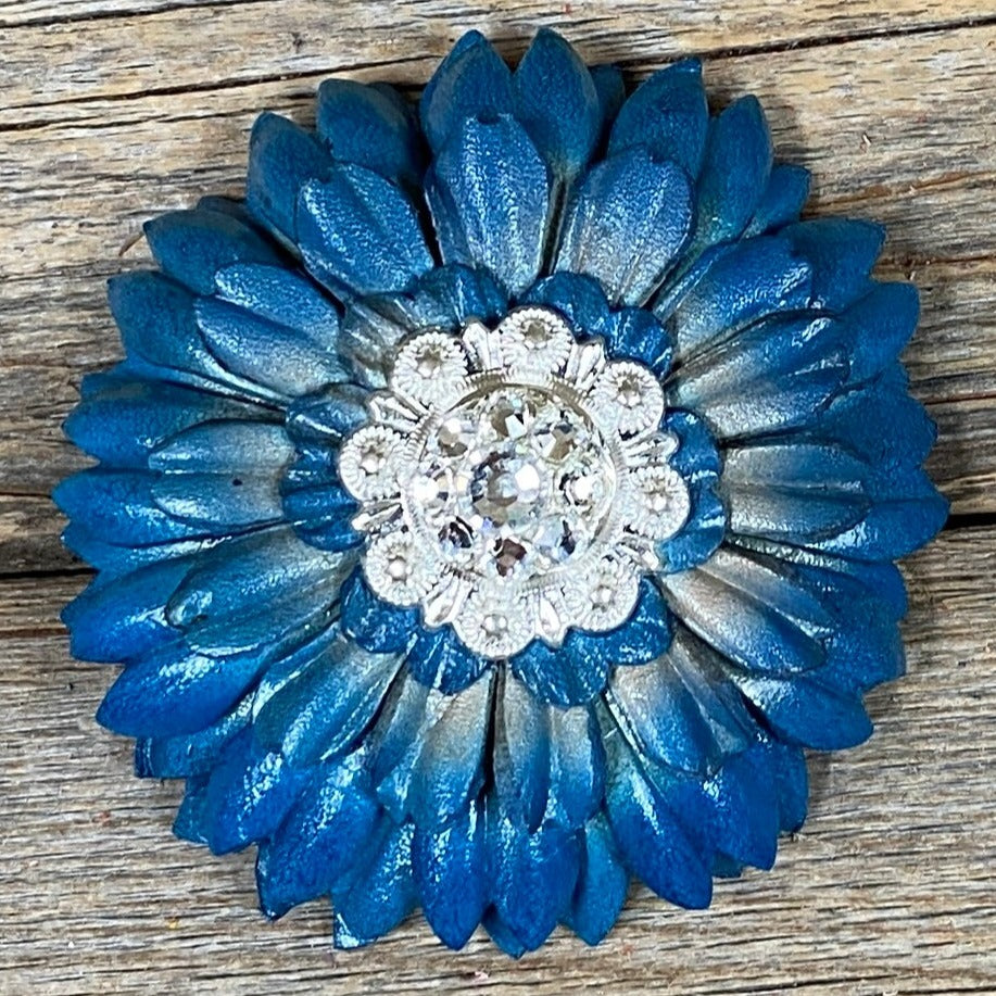 Turquoise Daisy Leather Flowers - 1" Crystal Conchos - Options — view 6