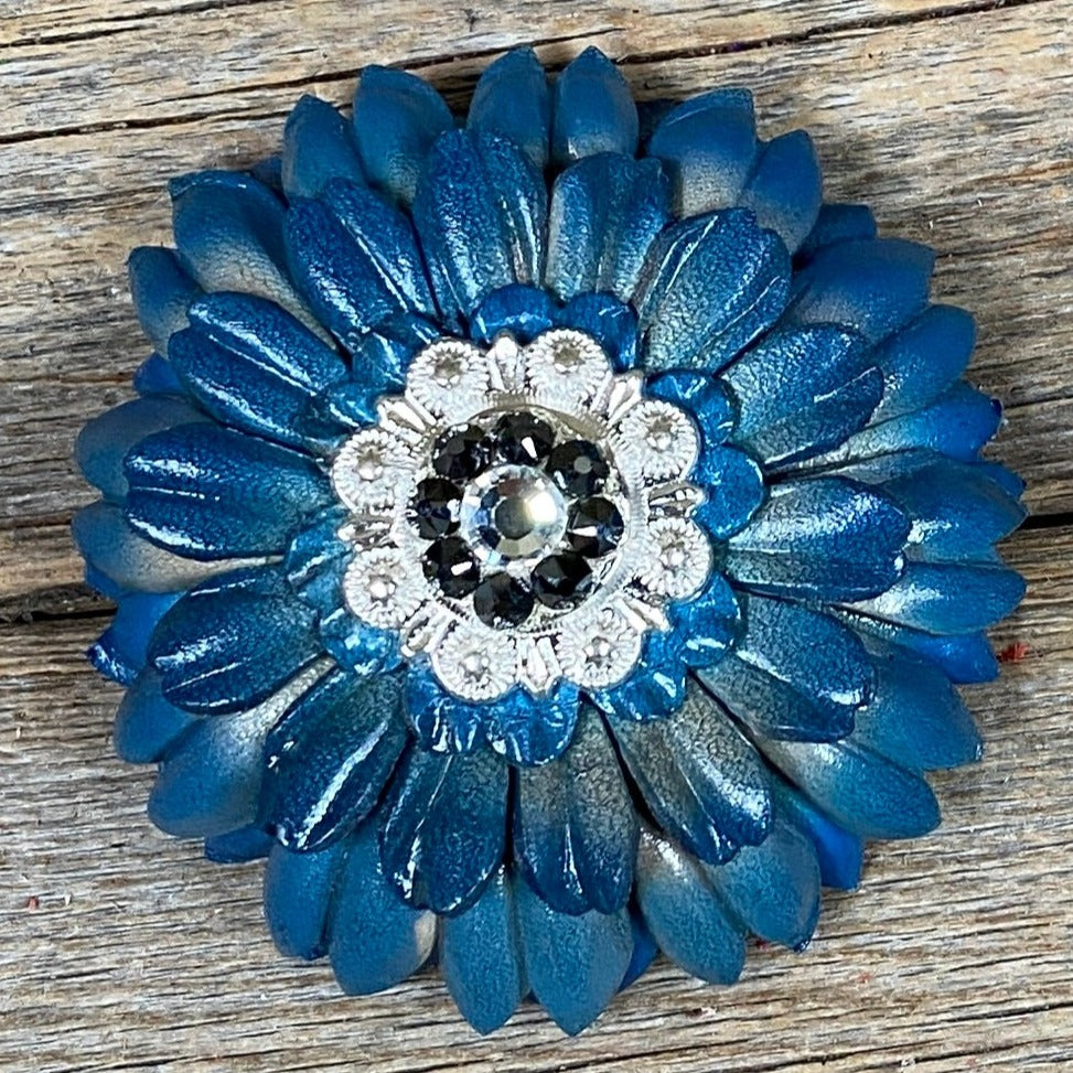 Turquoise Daisy Leather Flowers - 1" Crystal Conchos - Options — view 7
